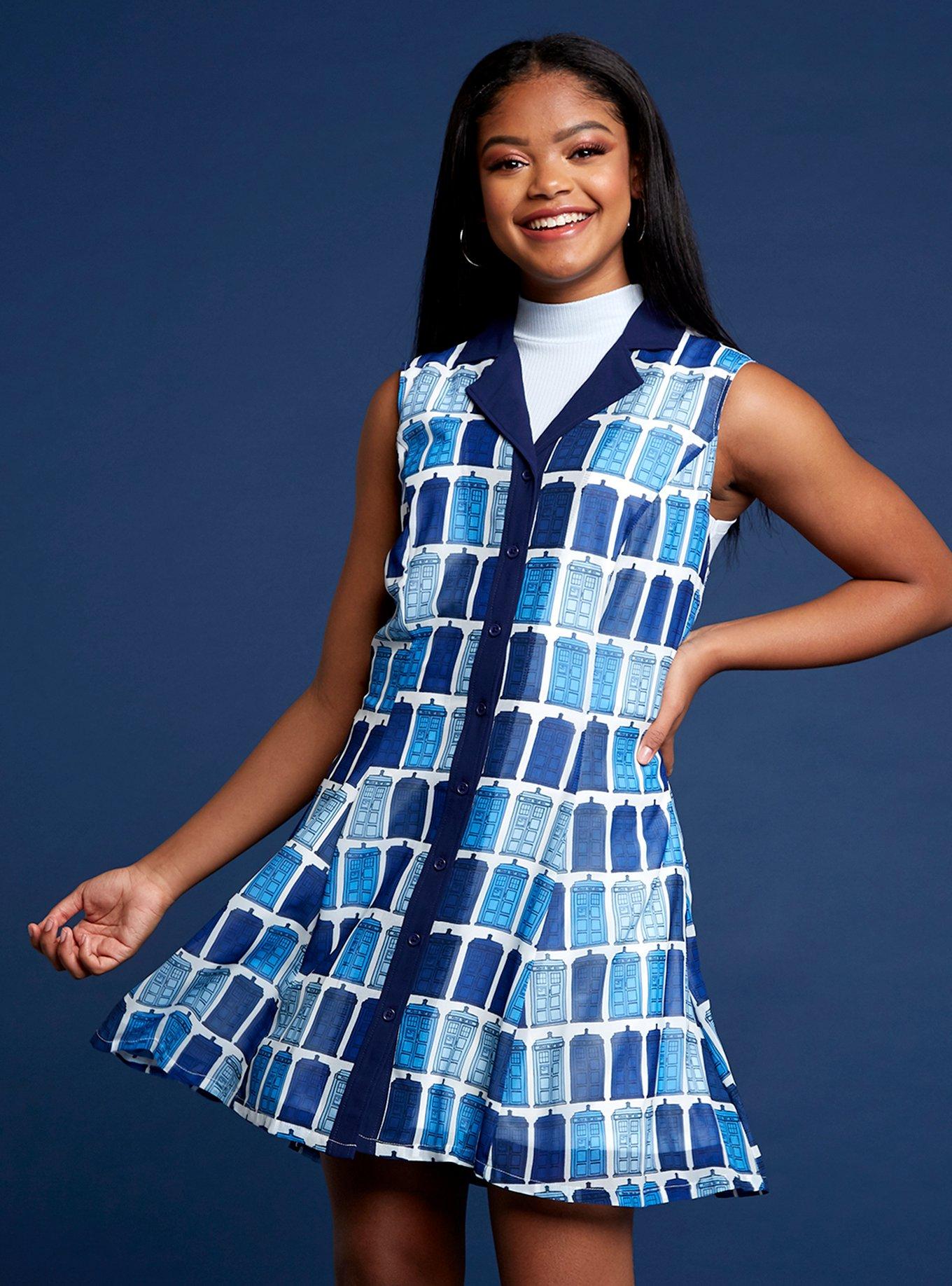 Her Universe Doctor Who TARDIS Button-Front Retro Dress, MULTI, hi-res