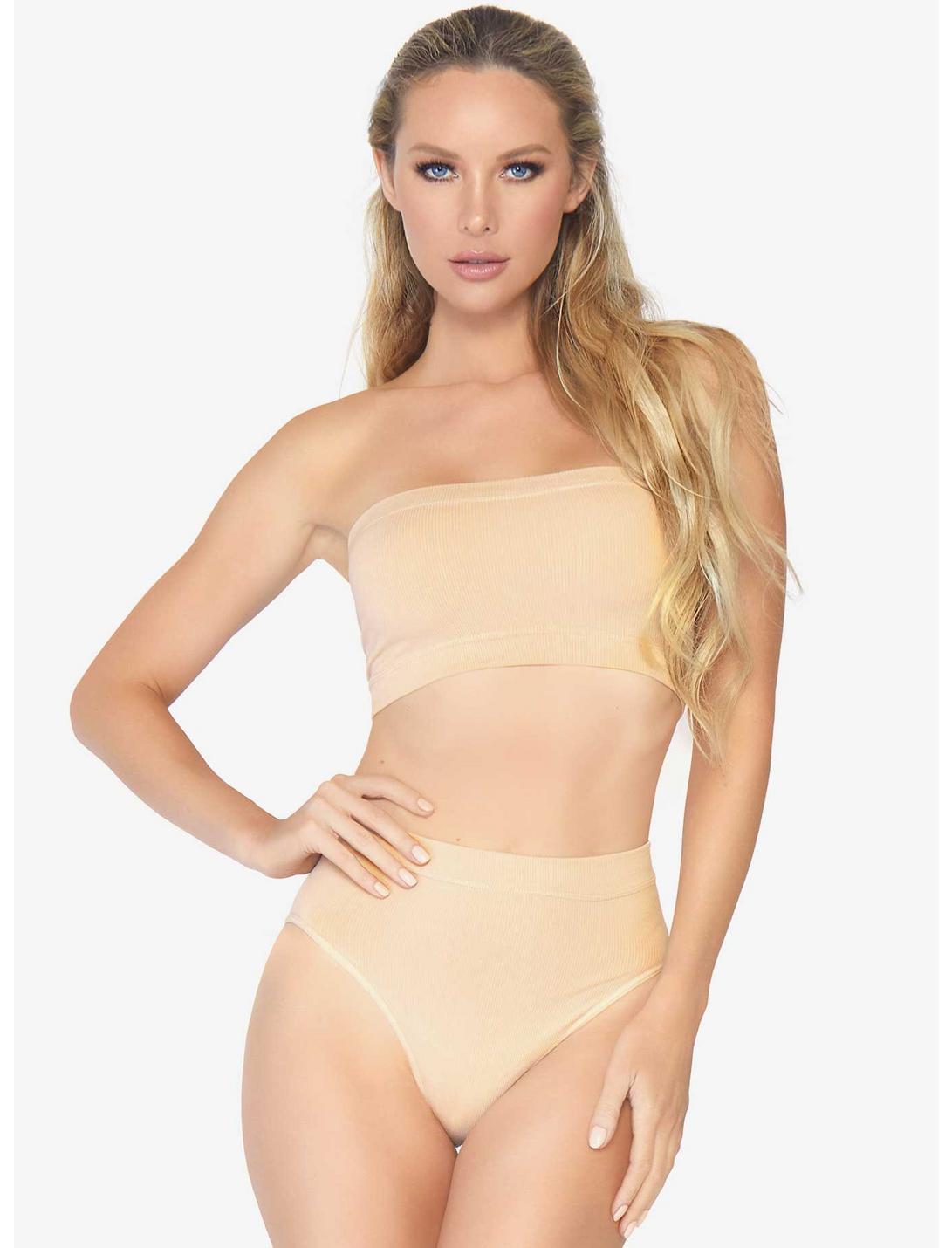Nude Seamless Bandeau And Briefs Set, NUDE, hi-res