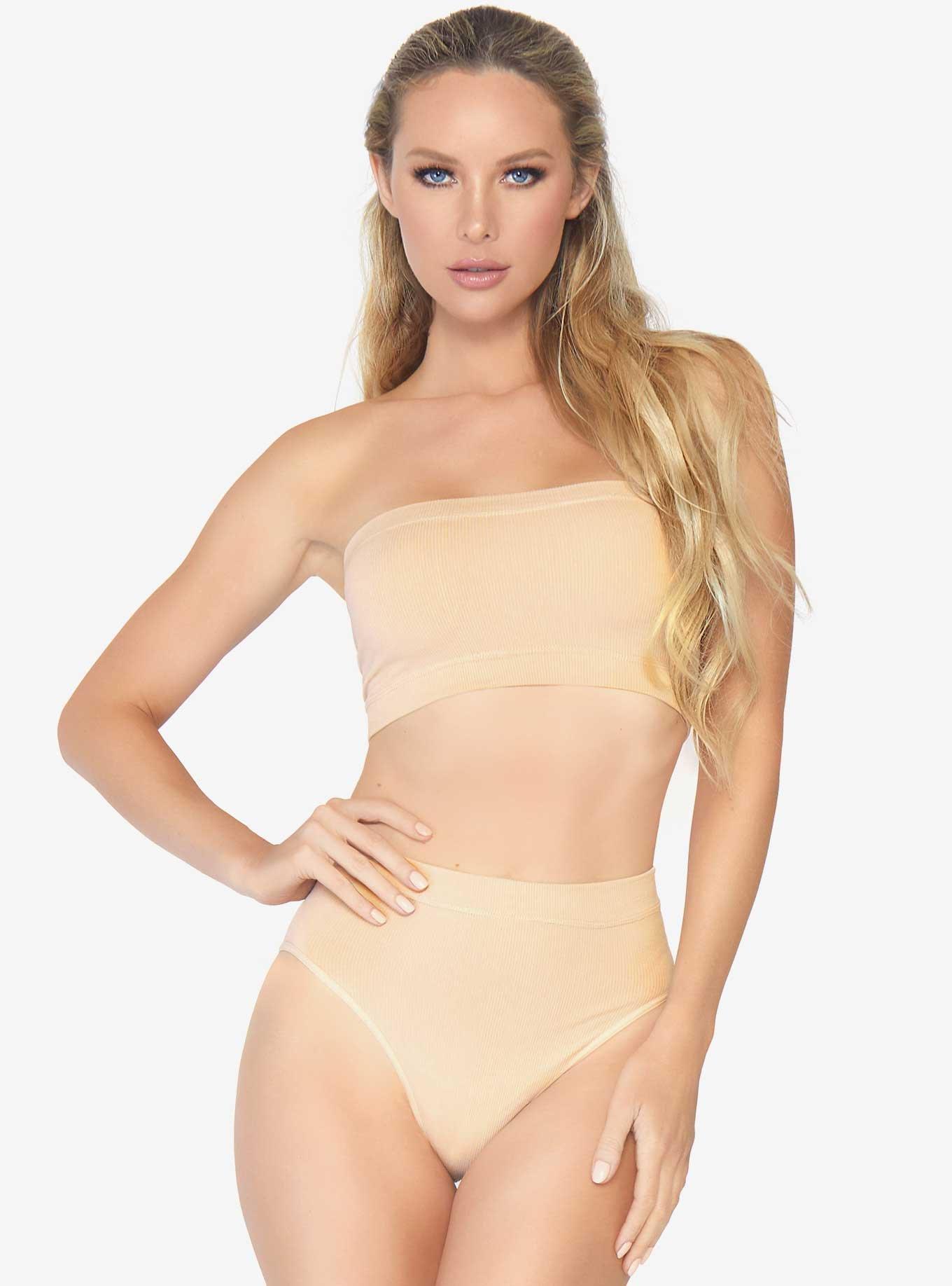 Nude Seamless Bandeau And Briefs Set, NUDE, hi-res