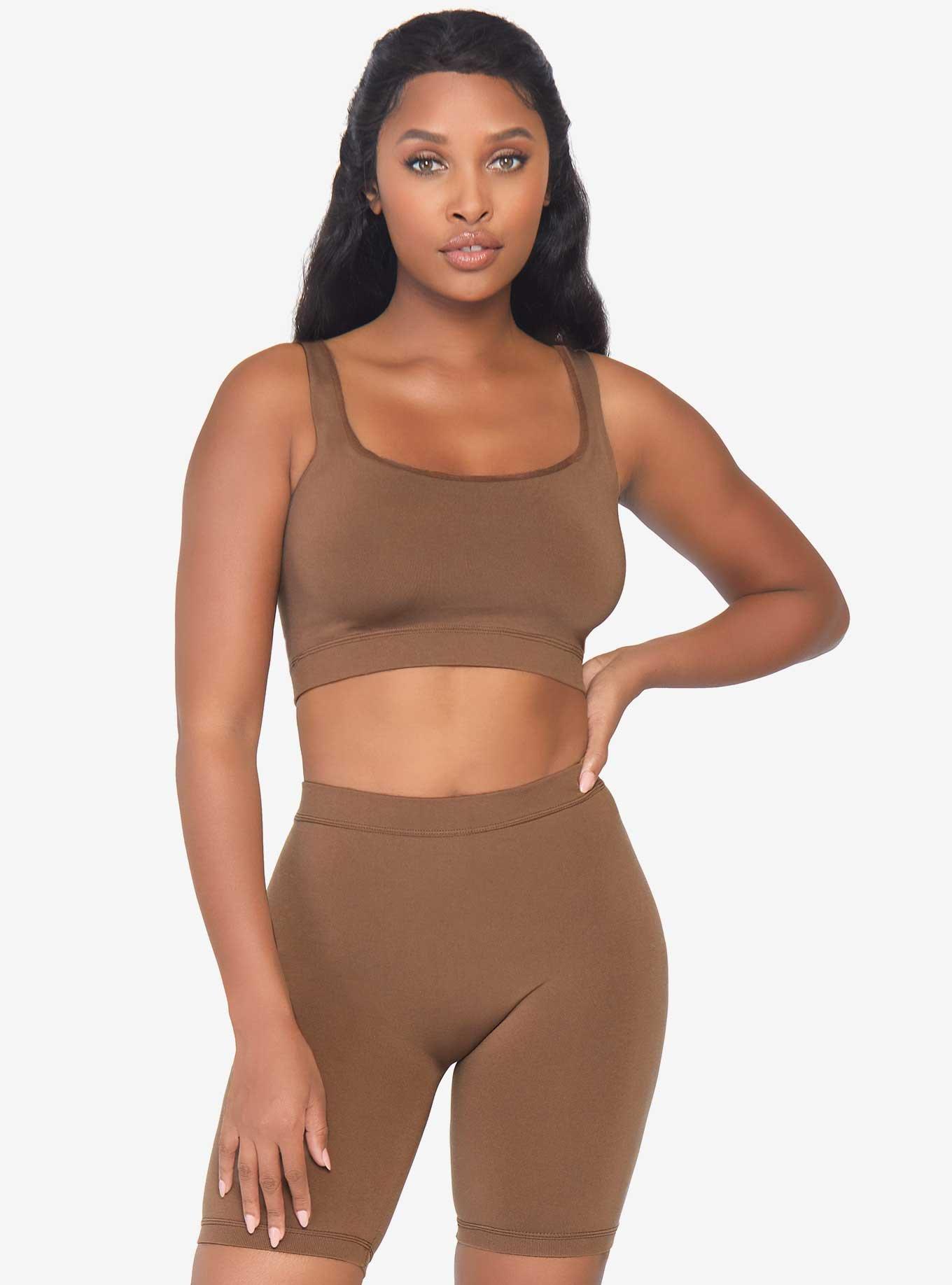 Tan Seamless Top And Shorts Set, NUDE, hi-res