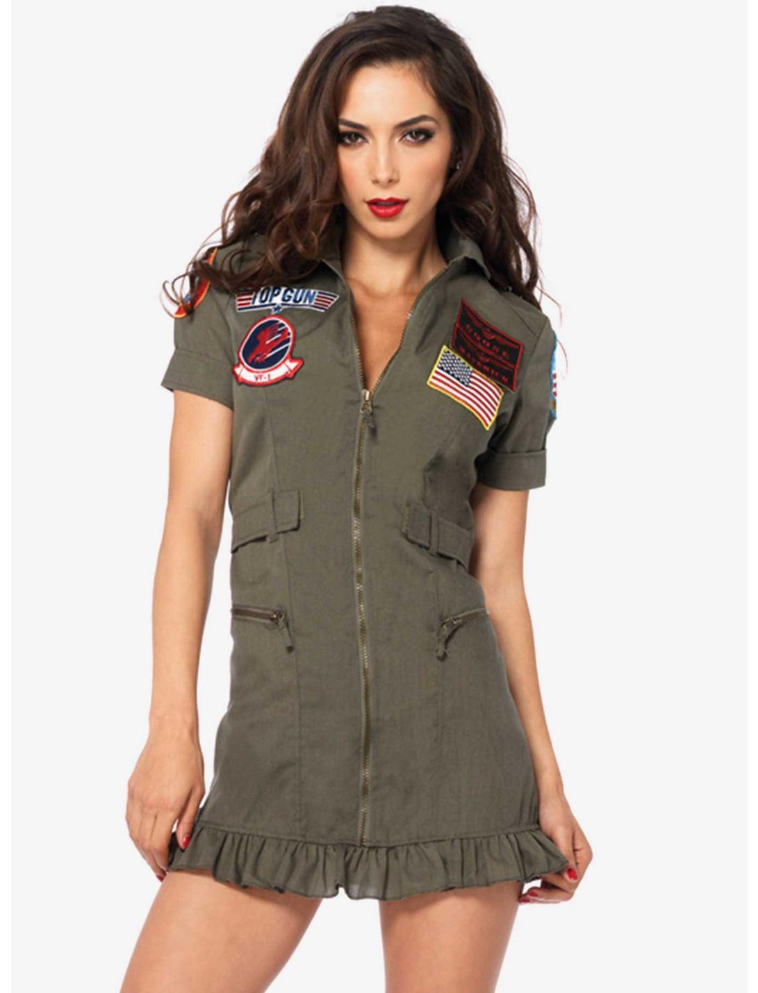 Top Gun Woman'S Flight Dress Costume, KHAKI, hi-res