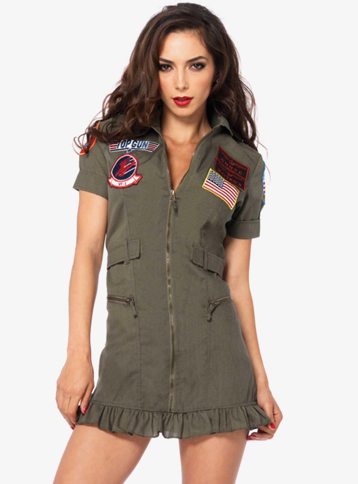 Top Gun Woman'S Flight Dress Costume, KHAKI, hi-res