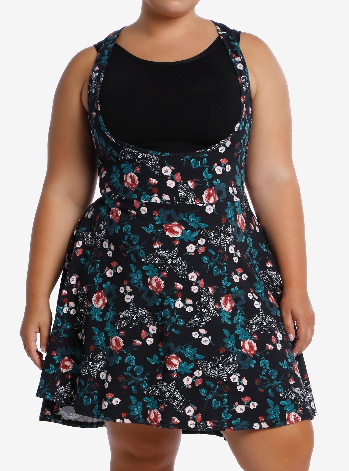 Death Moth & Roses Scoop Suspender Skirt Plus Size, MULTI, hi-res