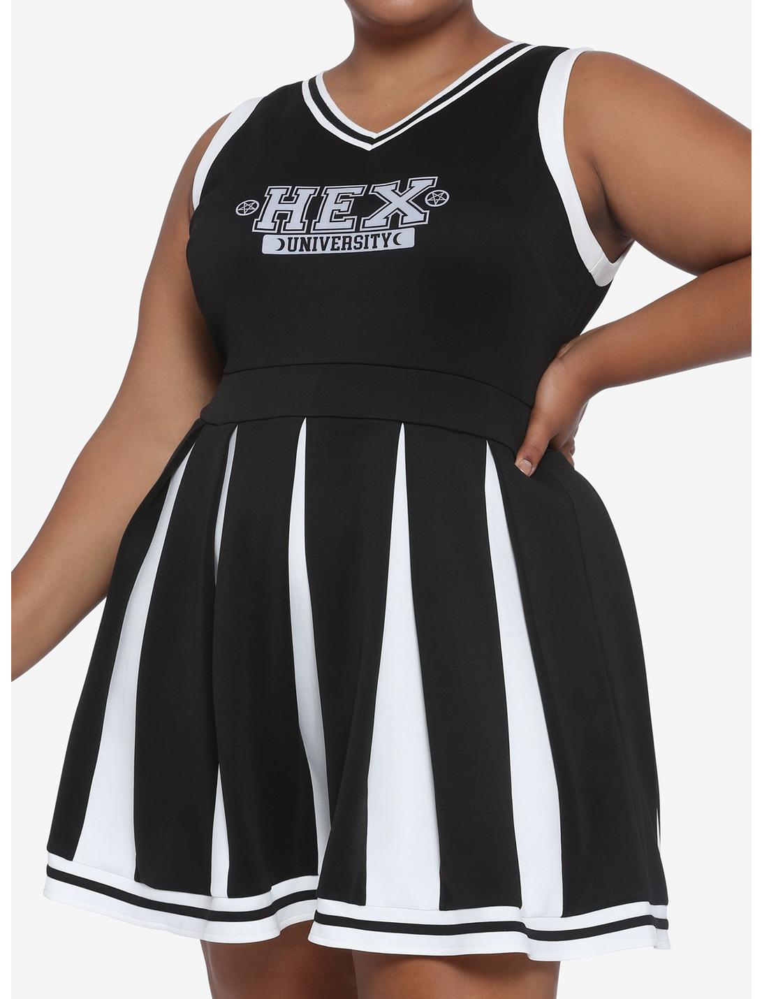 Black & White Hex University Cheer Dress Plus Size, WHITE, hi-res