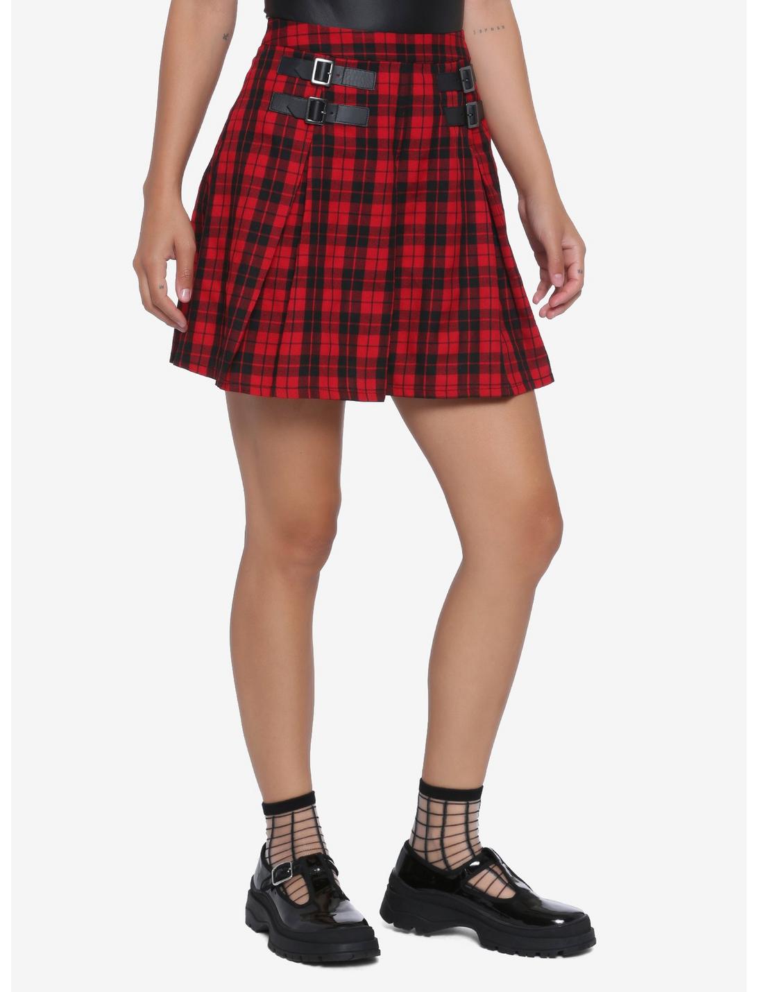 Red & Black Buckles Plaid Skirt | Hot Topic