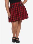 Red & Black Buckles Plaid Skirt Plus Size, PLAID, hi-res