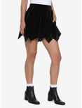 Batwing Hem Black Velvet Skirt, BLACK, hi-res