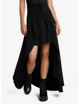 Black Lace-Up Hi-Low Maxi Skirt, , hi-res