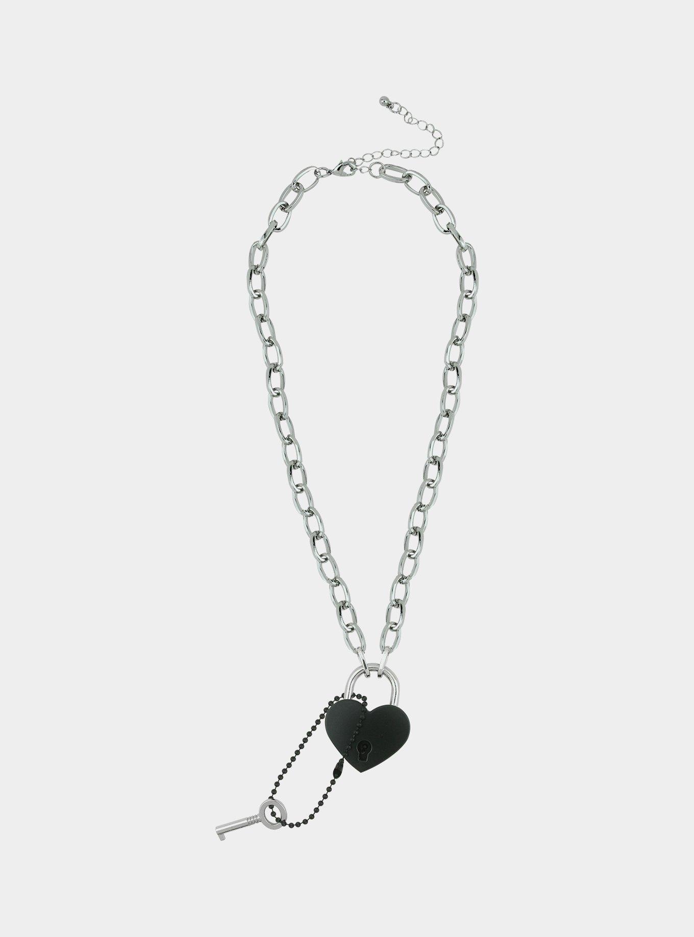 Black Heart Padlock Chain Necklace Hot Topic
