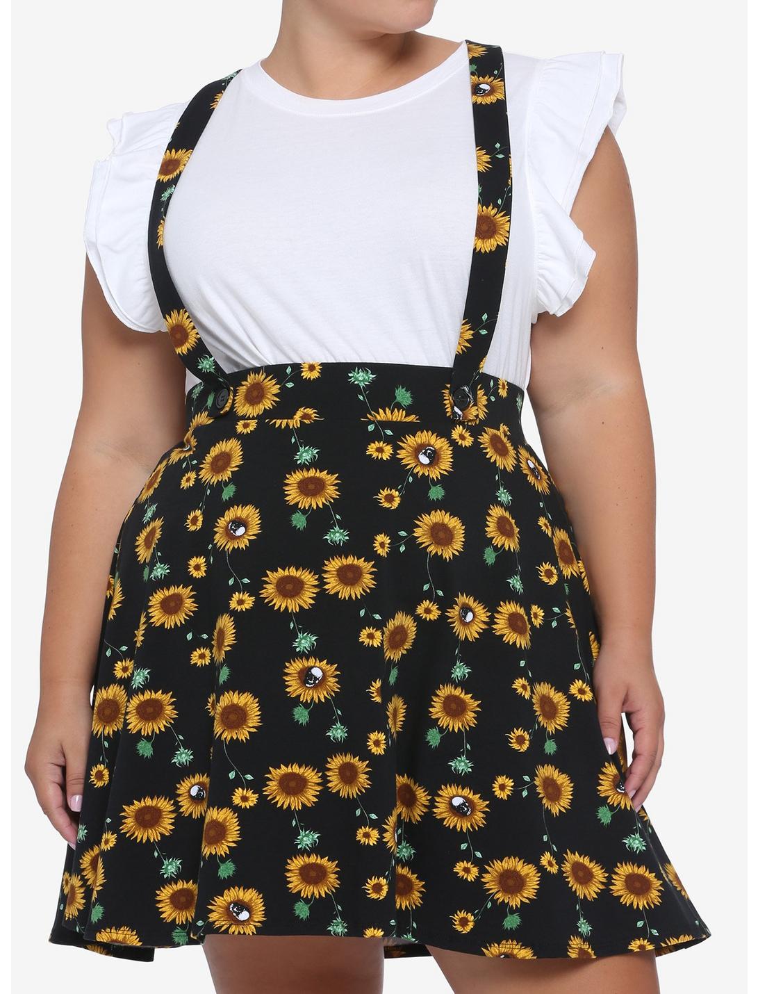 Sunflowers & Skulls Suspender Skirt Plus Size, MULTI, hi-res