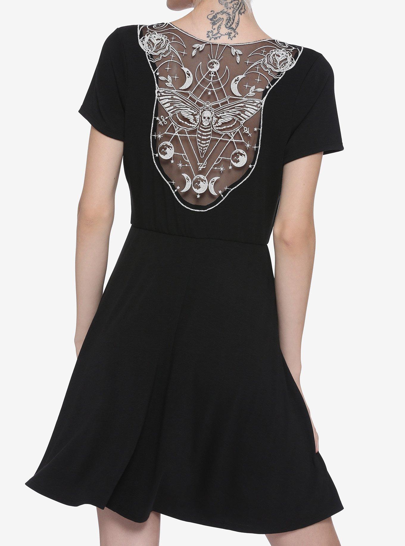 Death's-Head Moth Lace Back Dress, WHITE, hi-res