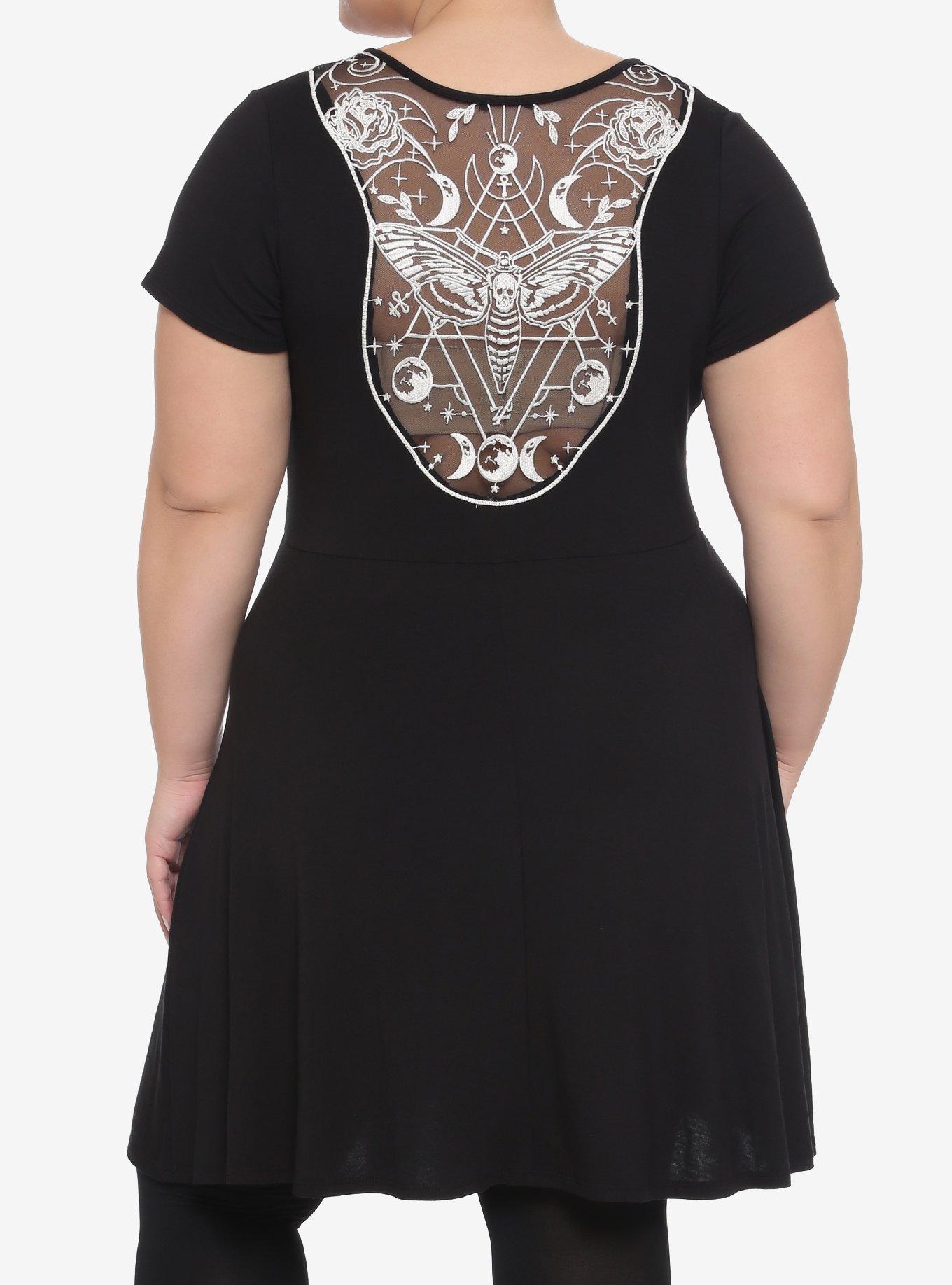 Death's-Head Moth Lace Back Dress Plus Size, WHITE, hi-res