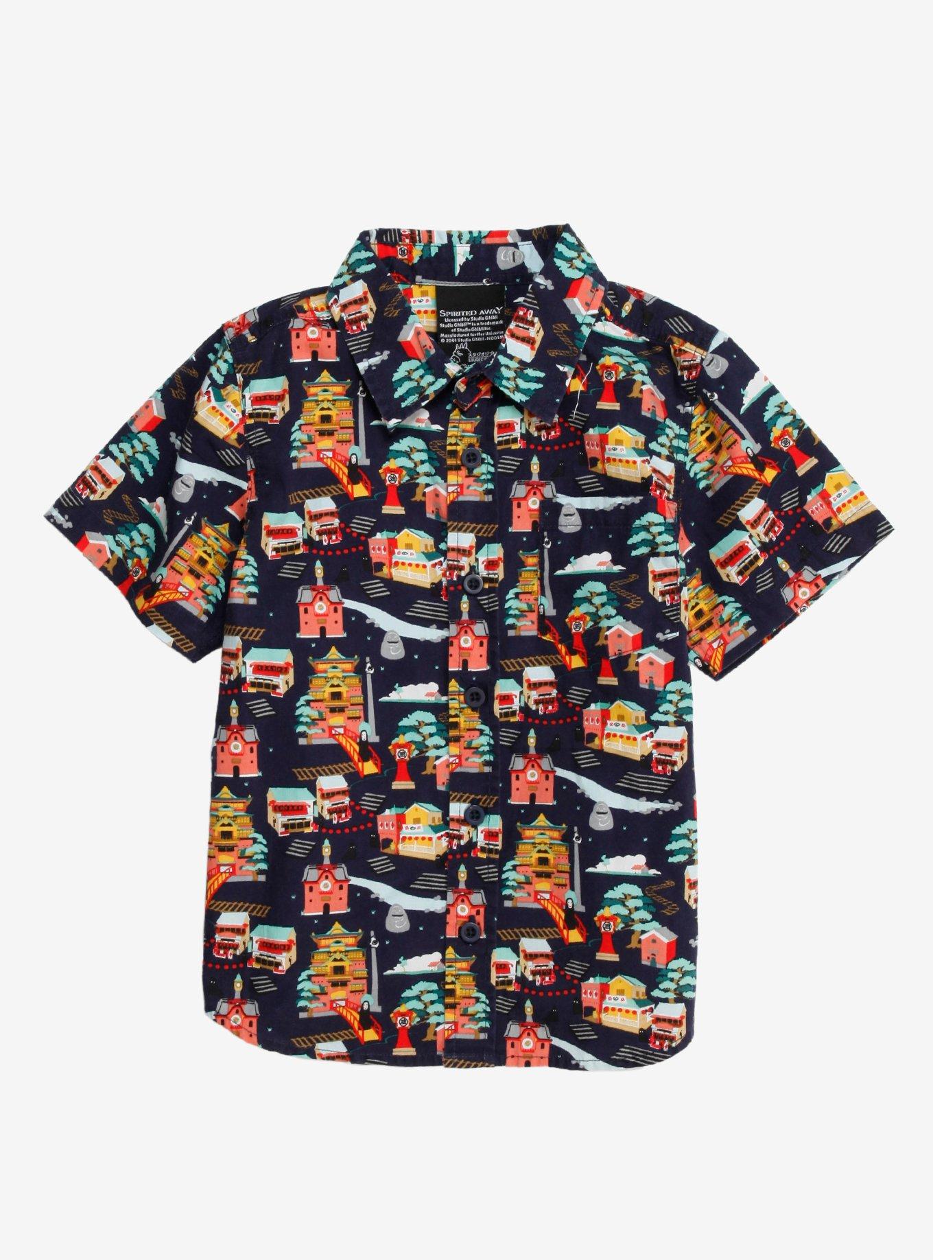 Our Universe Studio Ghibli Spirited Away Landmarks Toddler Woven Button-Up - BoxLunch Exclusive, GREEN, hi-res