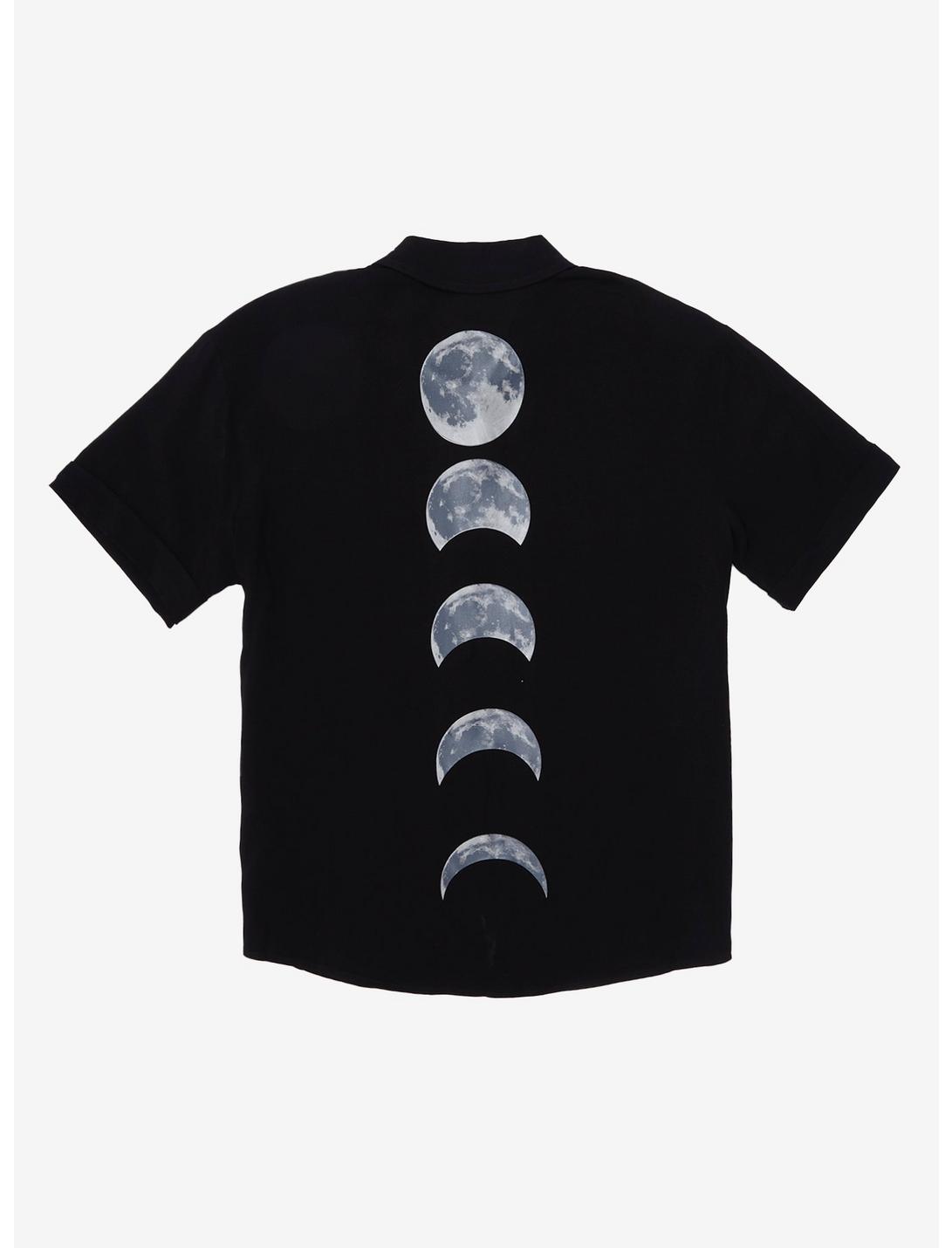 Moon Phases Oversized Girls Woven Button-Up, WHITE, hi-res
