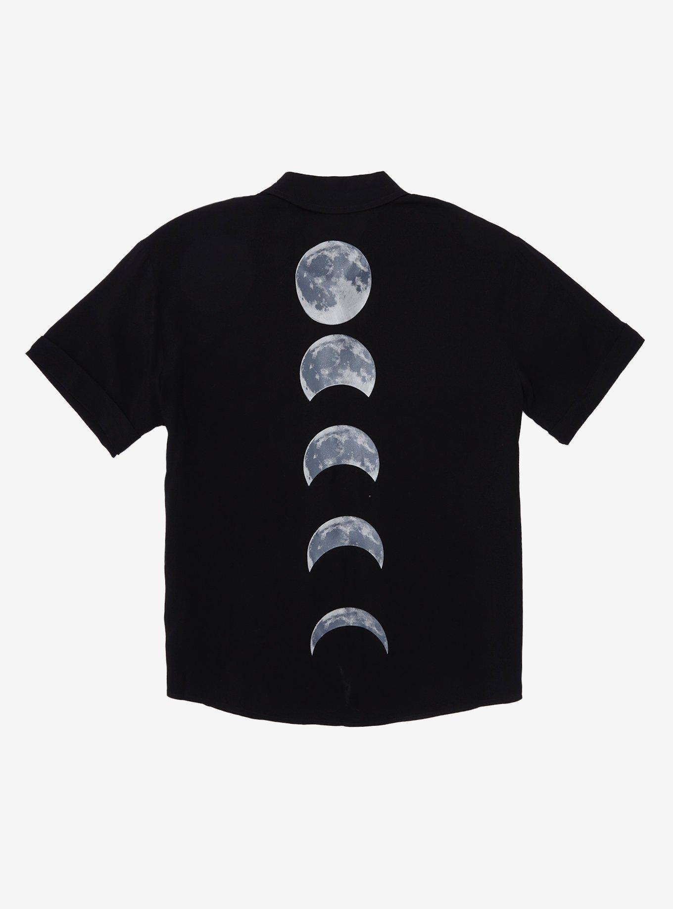 Moon Phases Oversized Girls Woven Button-Up, WHITE, hi-res