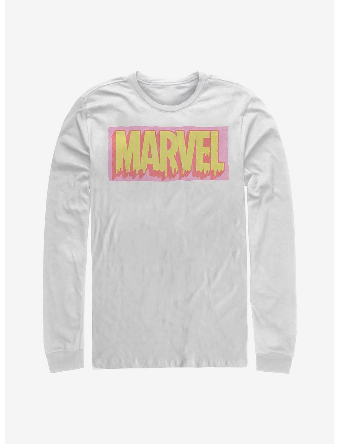 Marvel Logo Drip Long-Sleeve T-Shirt, WHITE, hi-res