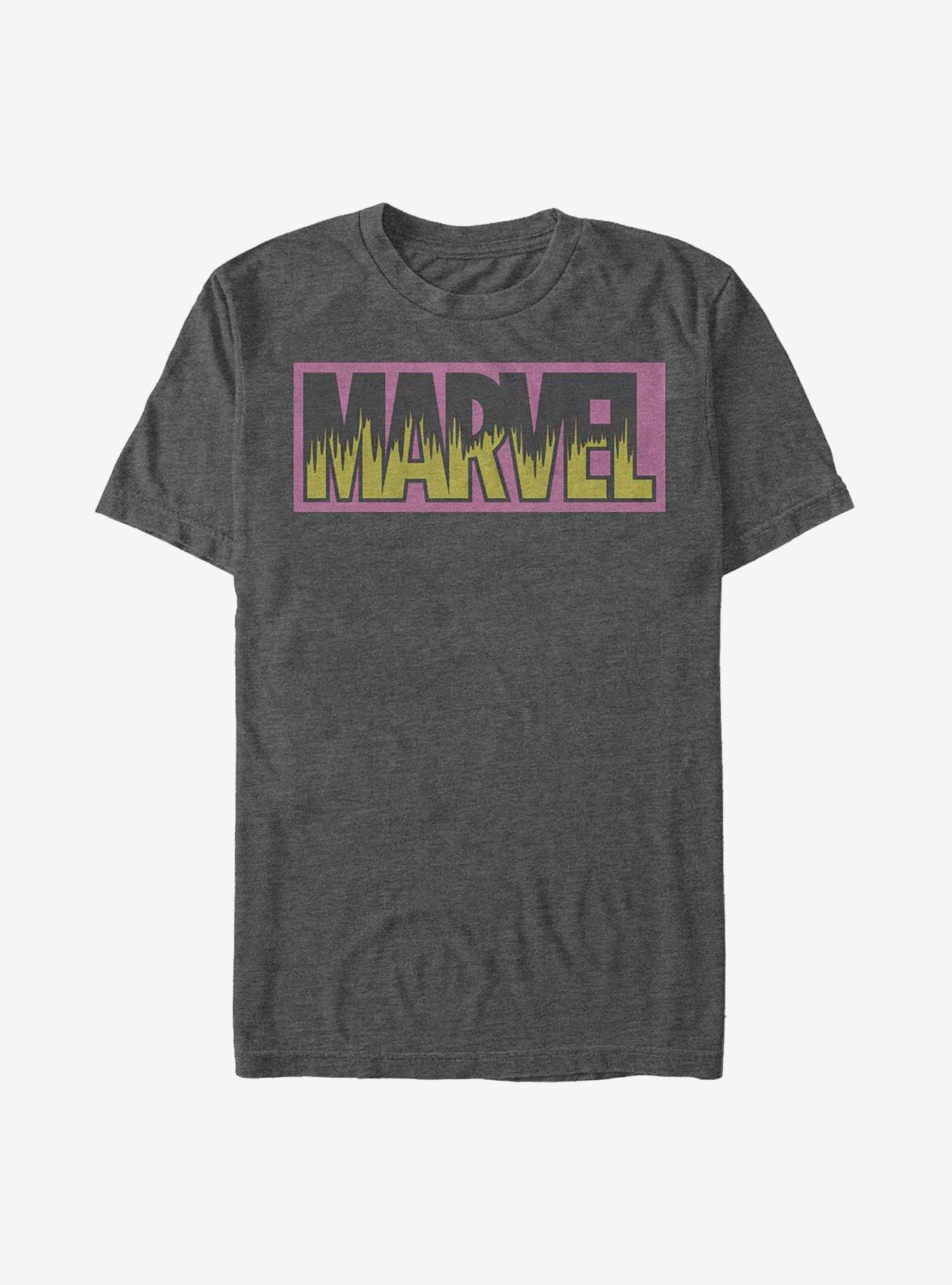Marvel Neon Logo T-Shirt, CHAR HTR, hi-res