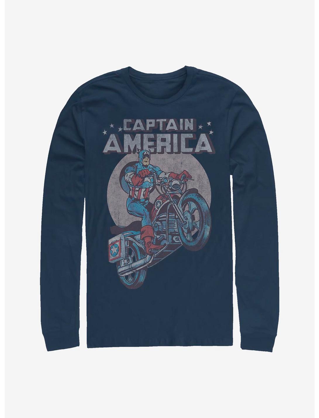 Marvel Captain America Motorcycle Long-Sleeve T-Shirt, NAVY, hi-res