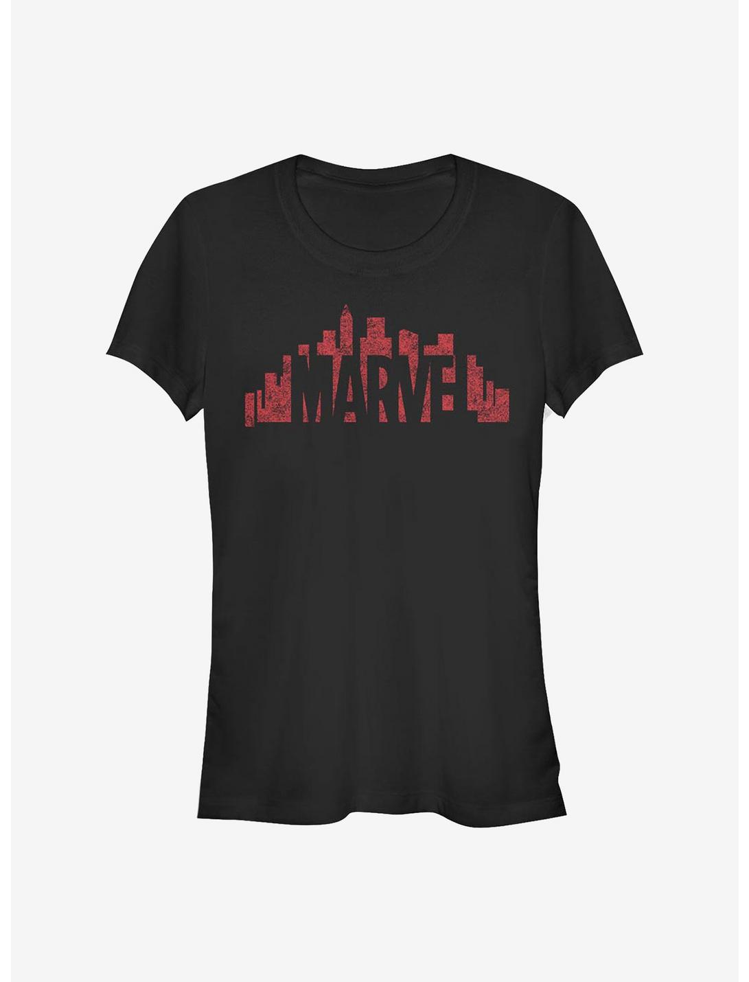 Marvel Skyline Logo Girls T-Shirt, BLACK, hi-res