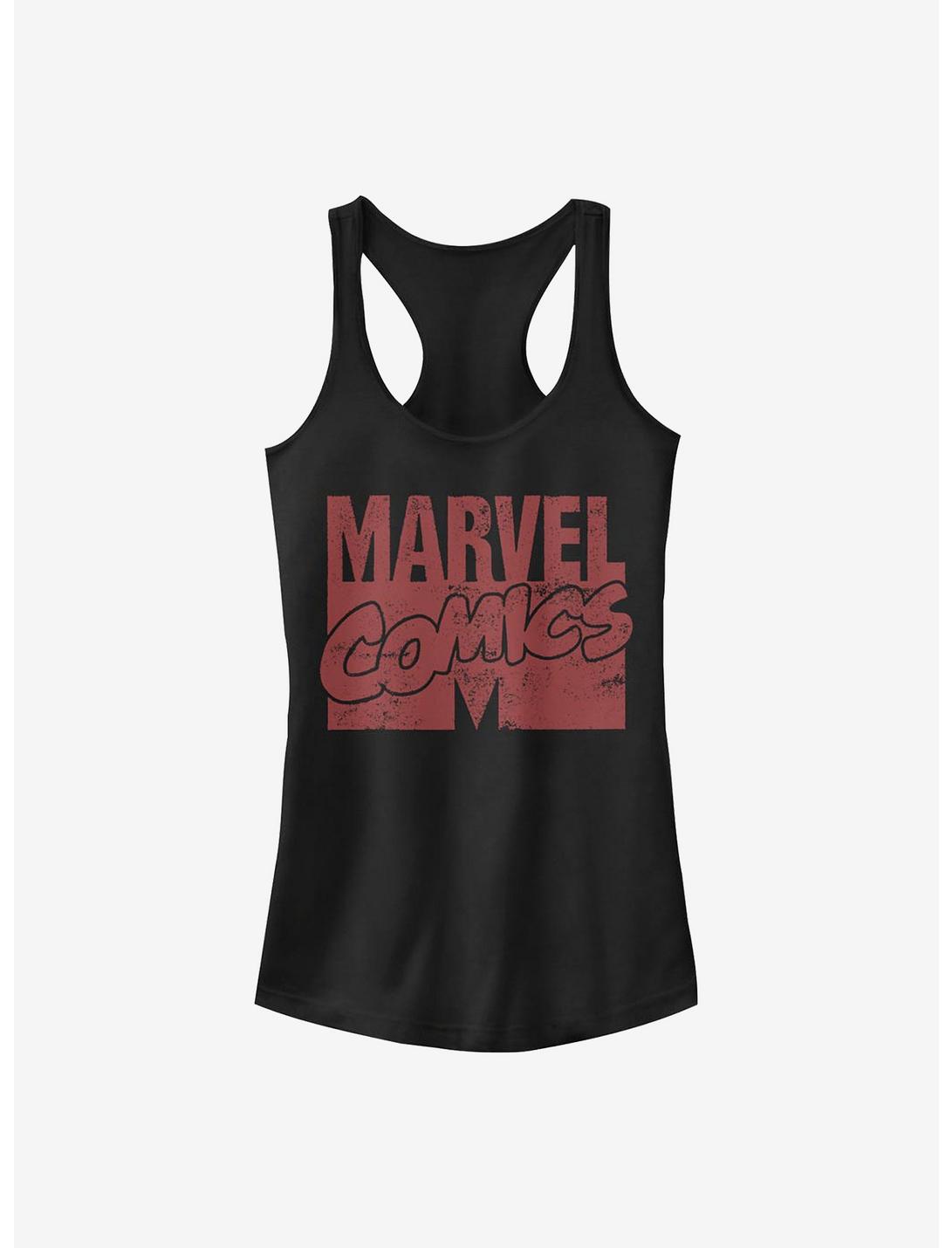 Marvel Logo Distressed Girls Tank, BLACK, hi-res