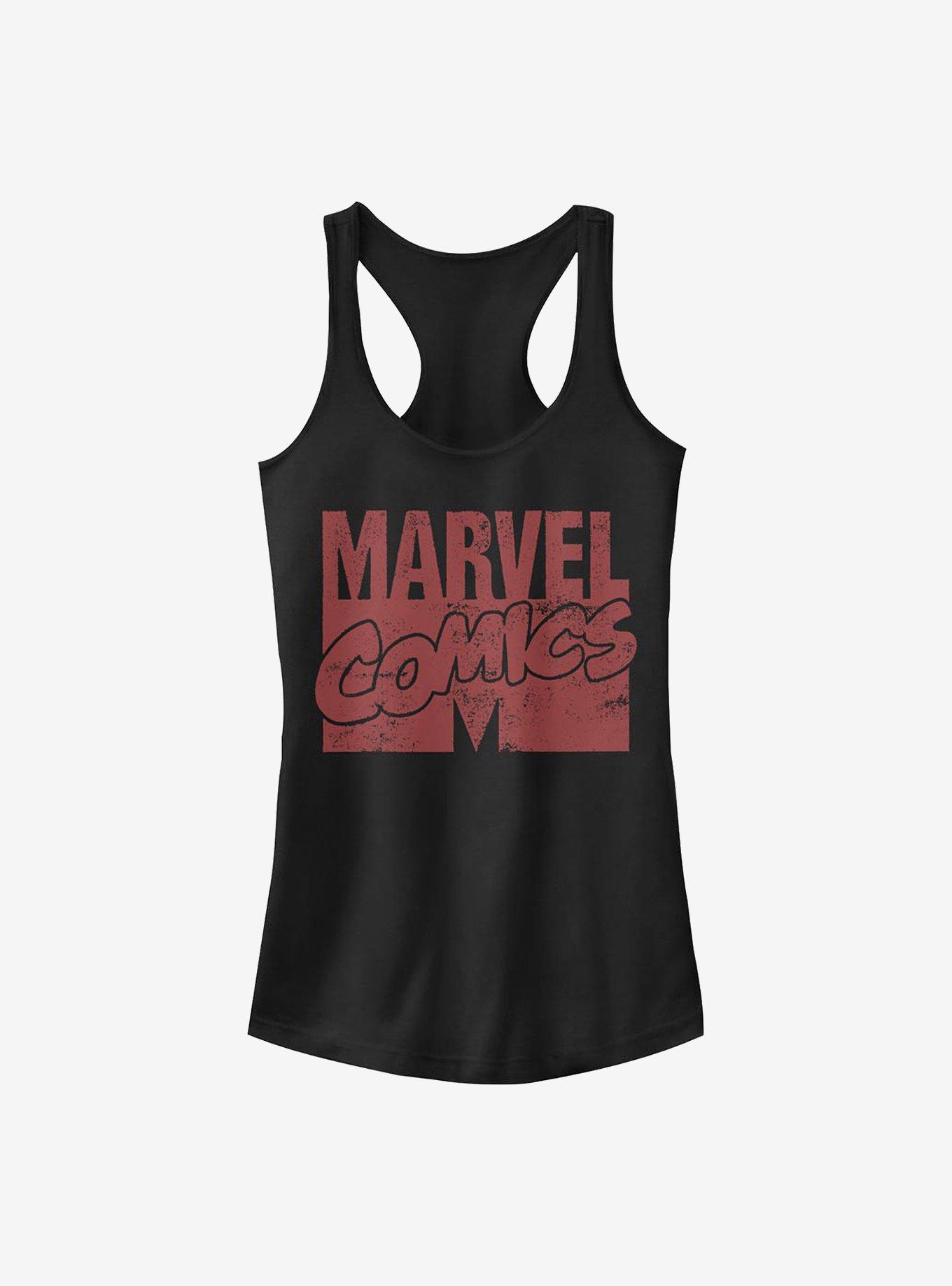 Marvel Logo Distressed Girls Tank, BLACK, hi-res