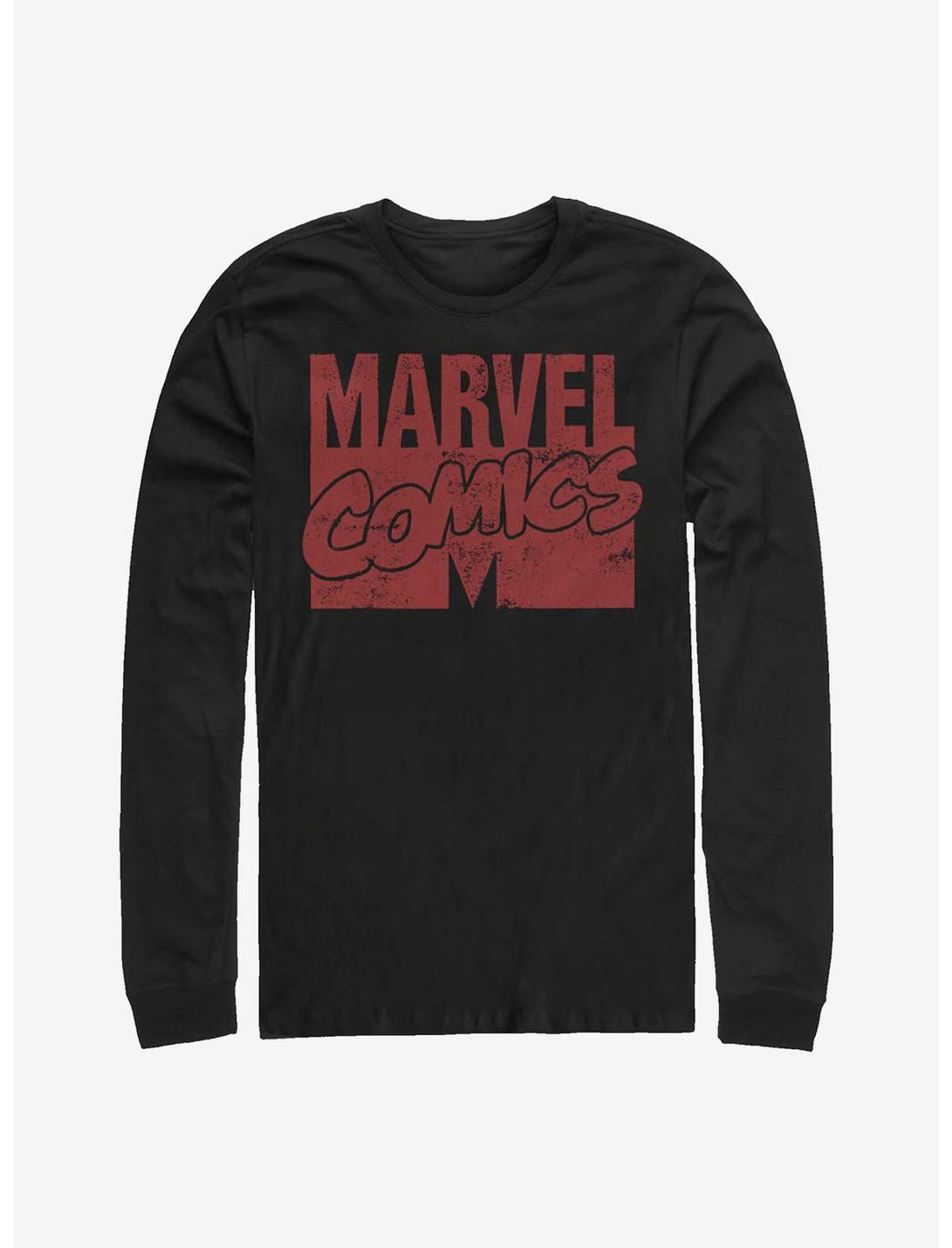 Marvel Logo Distressed Long-Sleeve T-Shirt, BLACK, hi-res