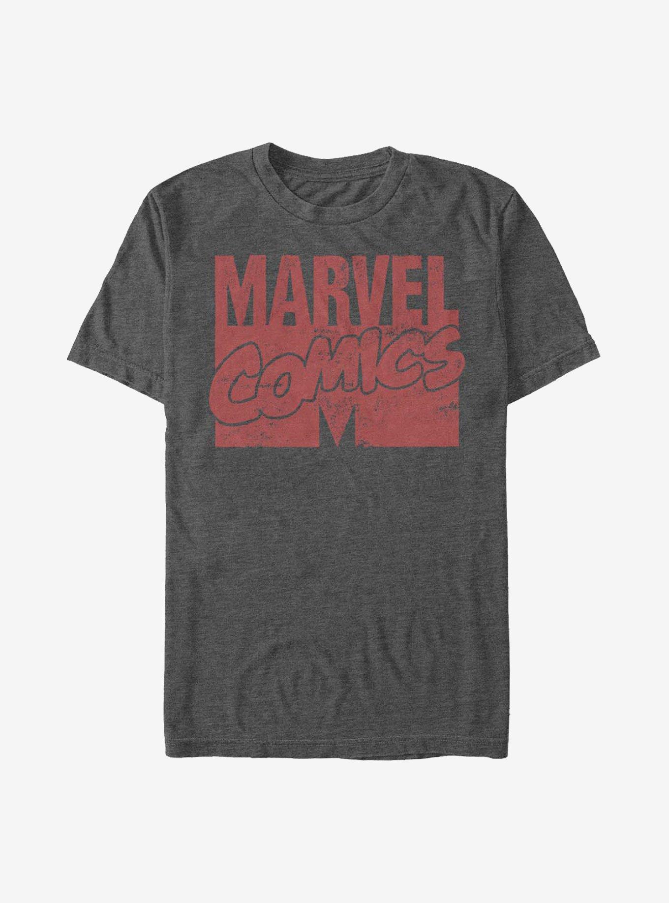 Marvel Logo Distressed T-Shirt, CHAR HTR, hi-res
