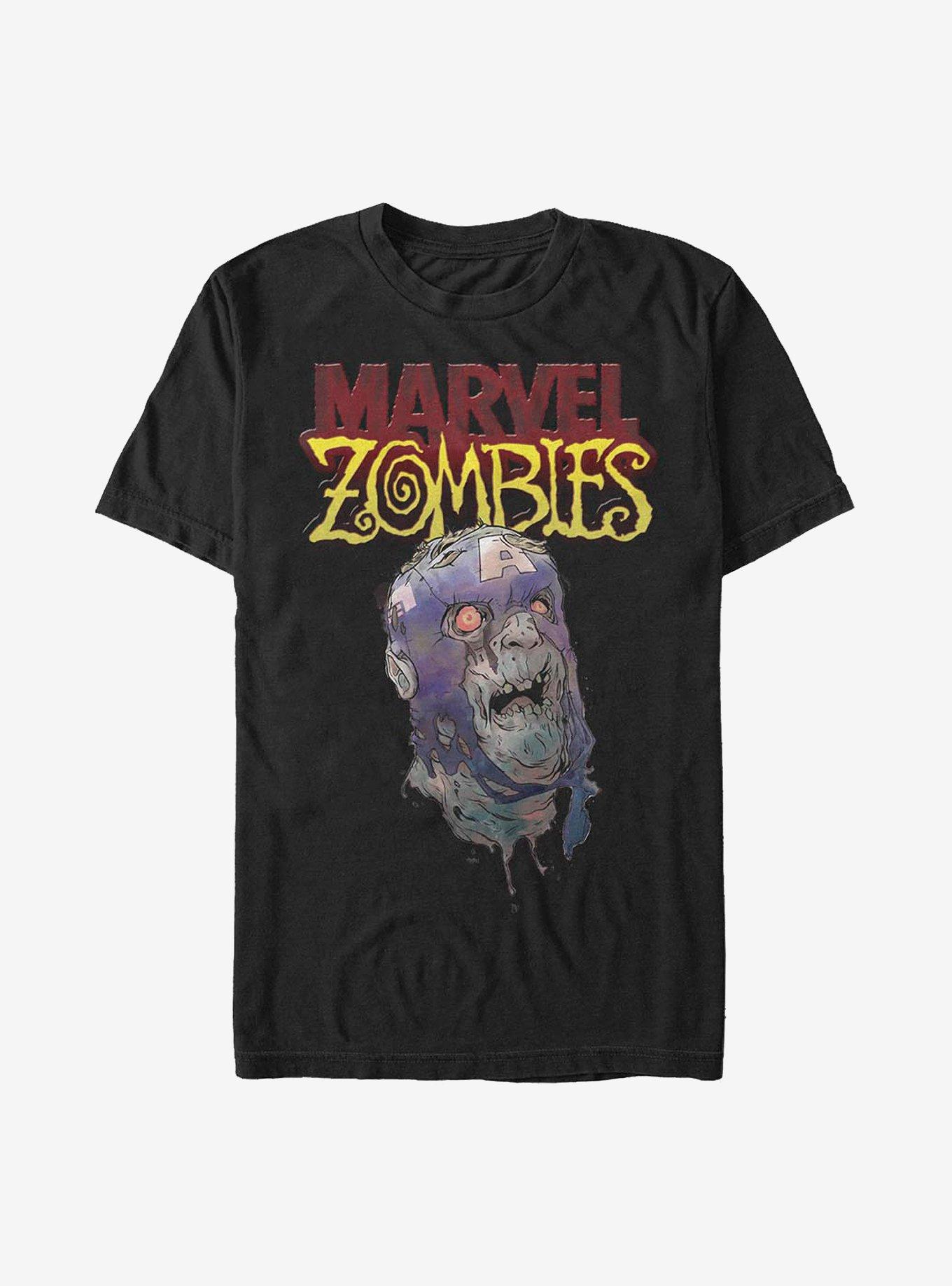 Marvel Zombies Head Of Captain America T-Shirt, BLACK, hi-res