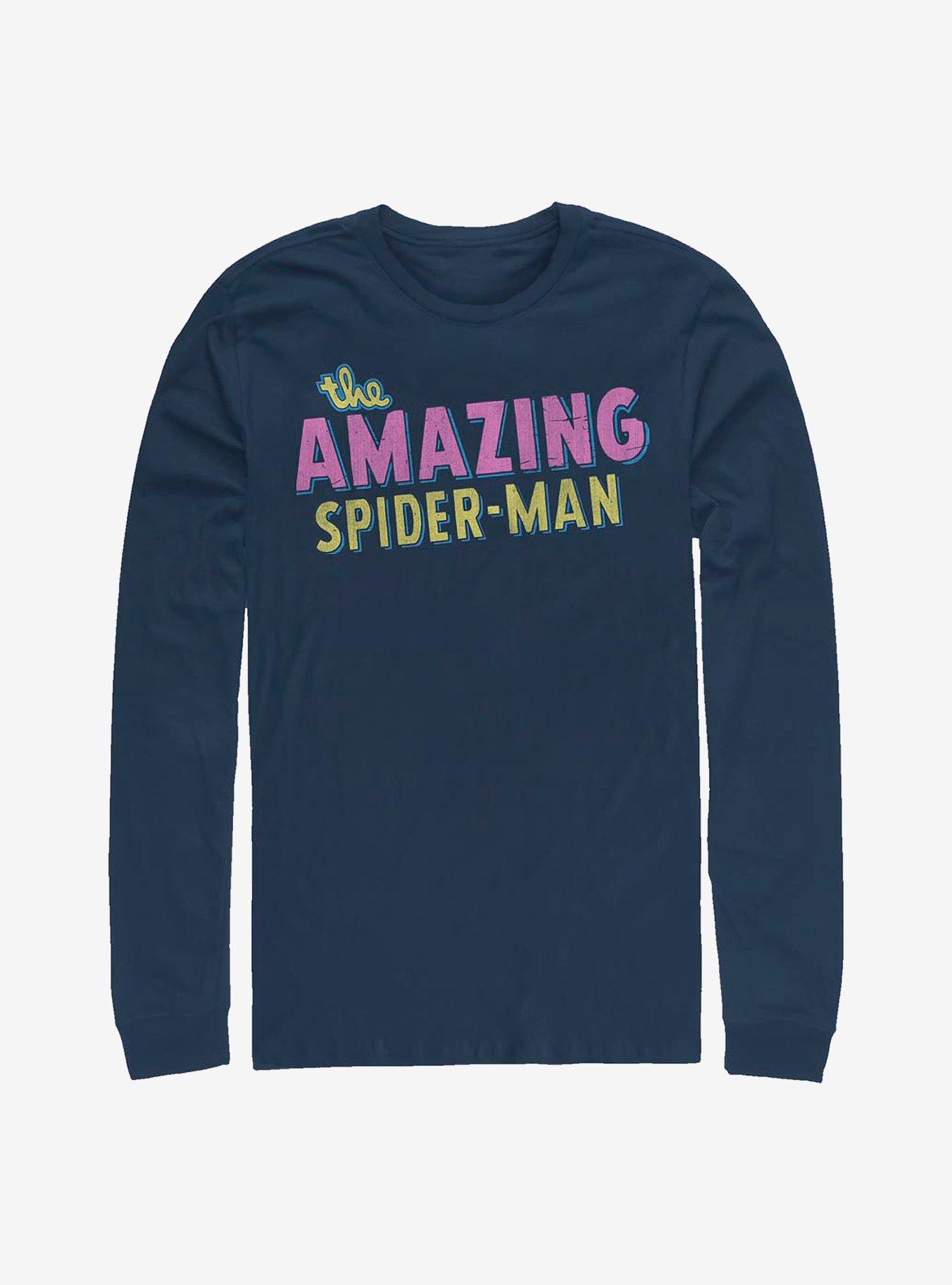Marvel Spider-Man Amazing Retro Logo Long-Sleeve T-Shirt, NAVY, hi-res