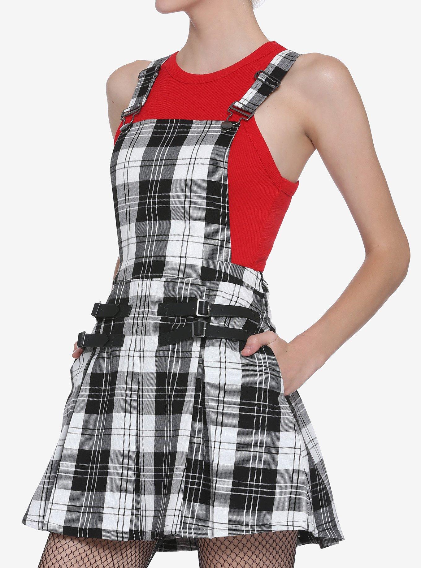 Black & White Plaid Pleated Skirtall, PLAID - BLACK, hi-res