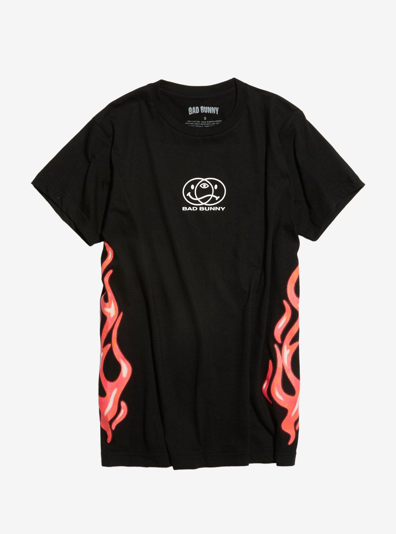 Bad Bunny Pink Flames T-Shirt, BLACK, hi-res