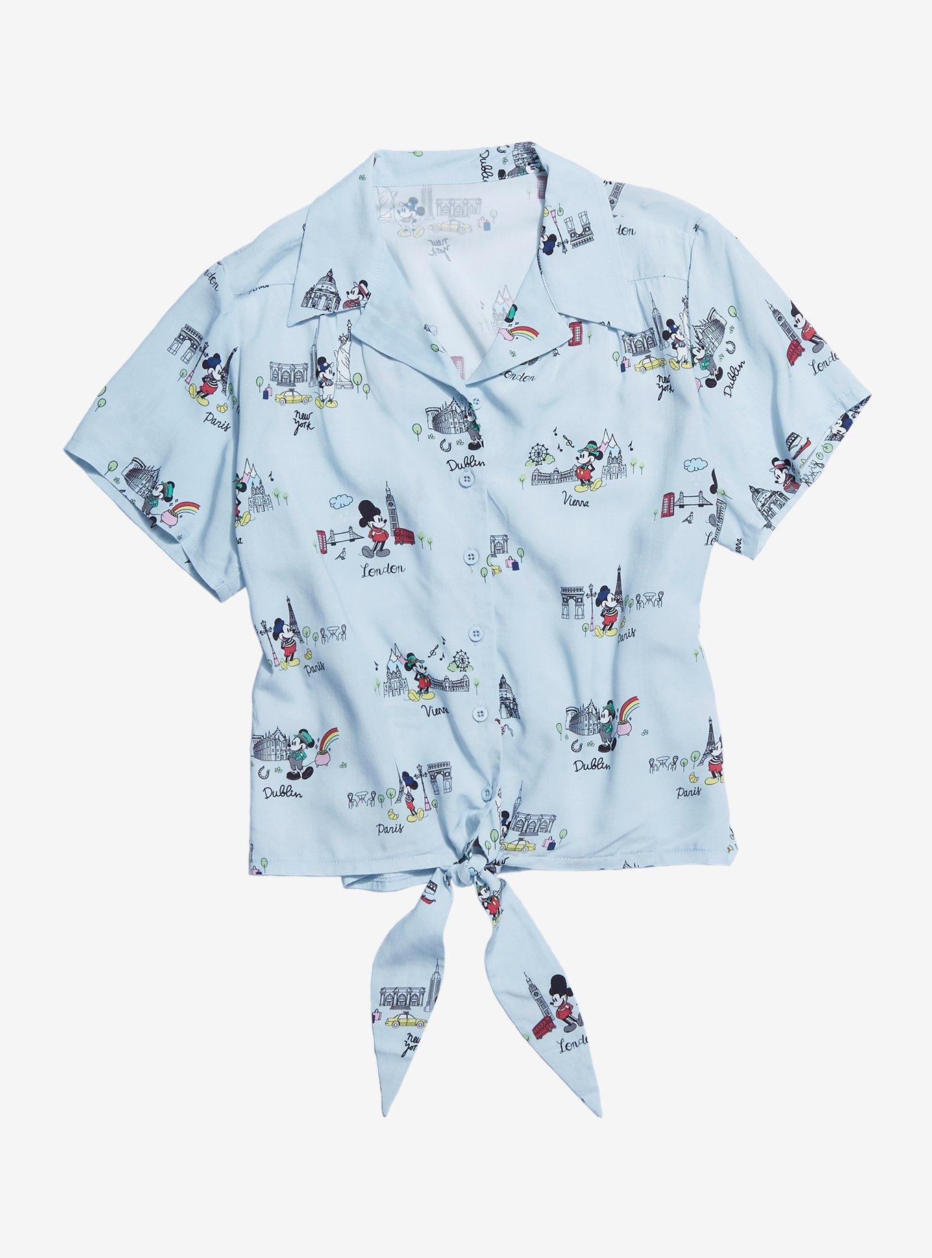 Disney Mickey Mouse Travel Women's Tie-Front Woven Top - BoxLunch Exclusive, WHITE, hi-res