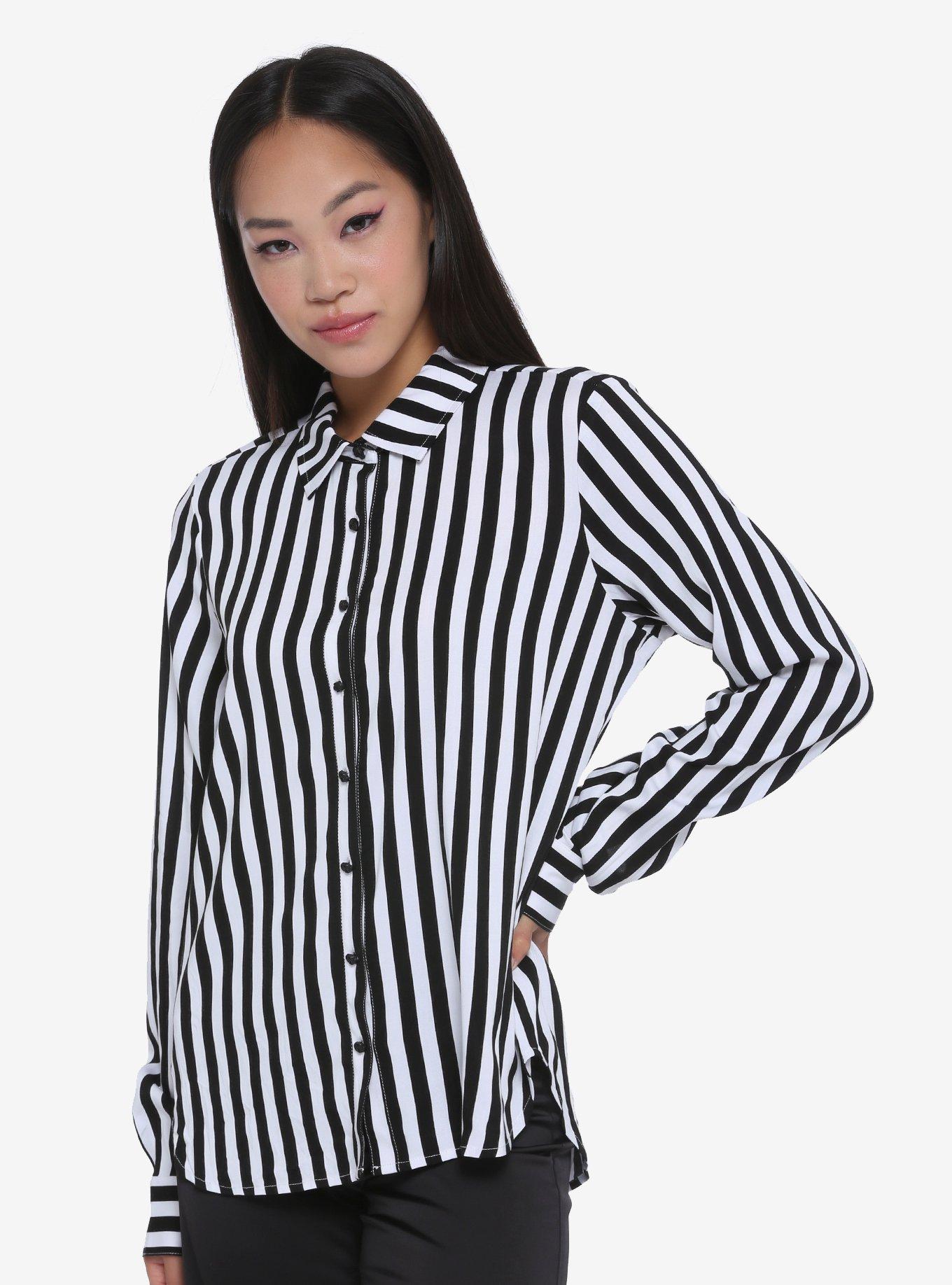 Black & White Stripe Woven Girls Button-Up | Hot Topic
