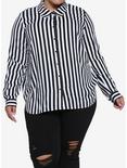 Black & White Stripe Woven Girls Button-Up Plus Size, WHITE, hi-res