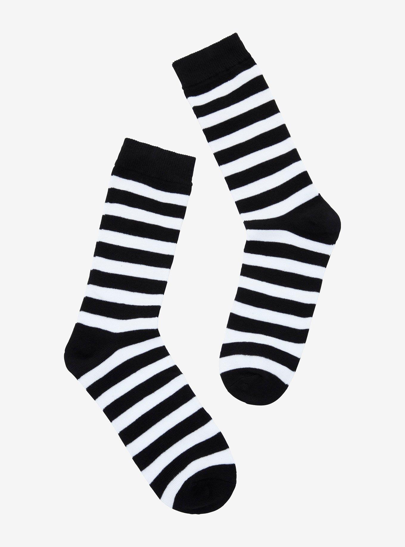 Black & White Stripe Crew Socks | Hot Topic