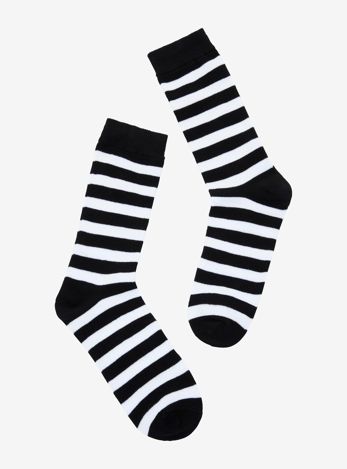 Black & White Stripe Crew Socks, , hi-res