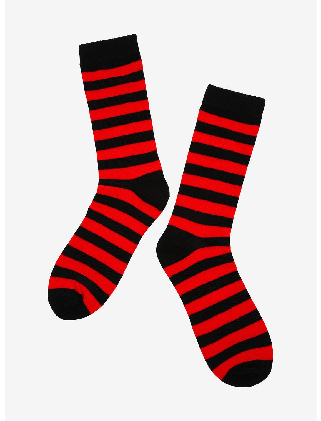 Black & Red Stripe Crew Socks, , hi-res