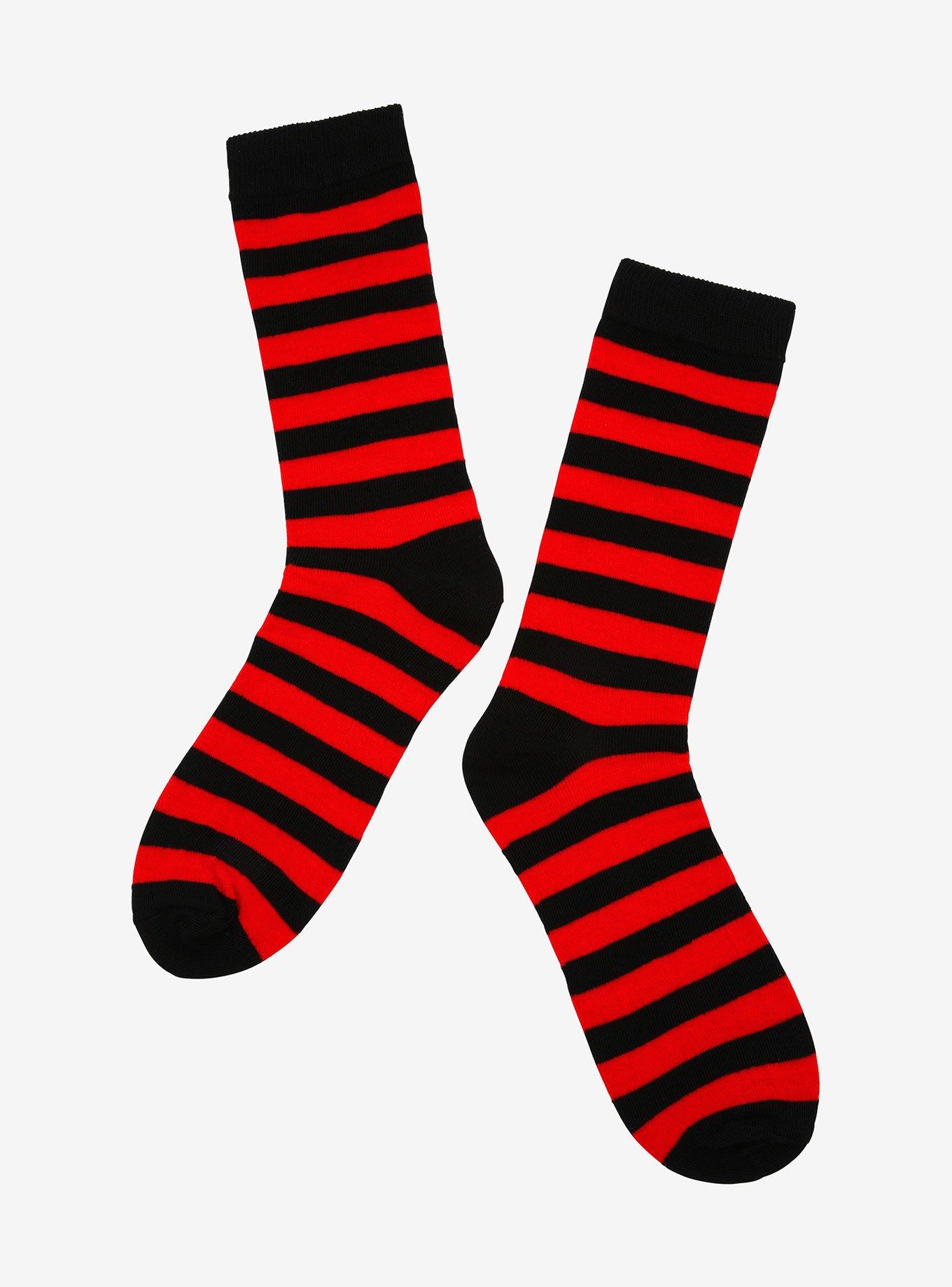 Black & Red Stripe Crew Socks, , hi-res