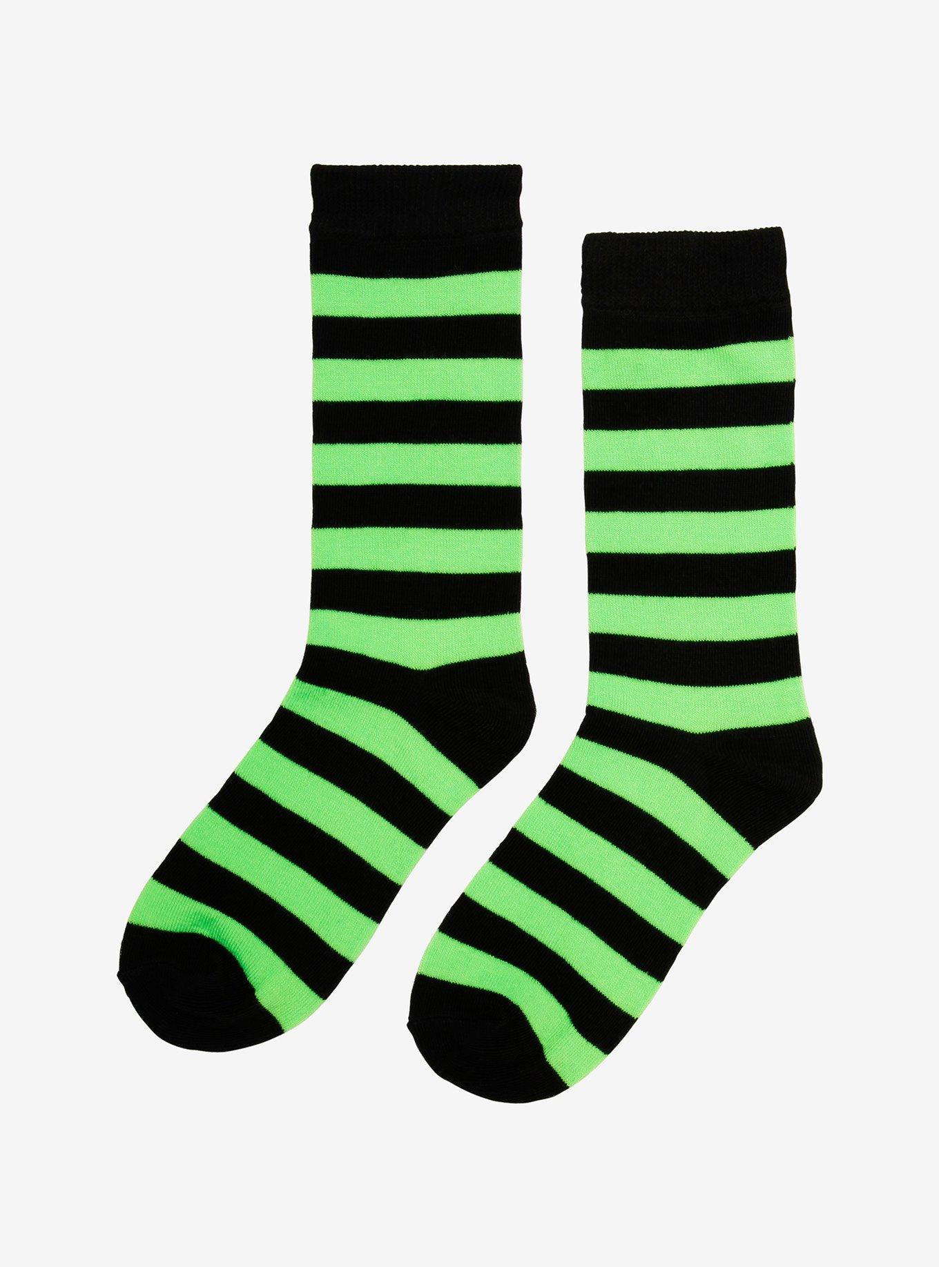 Black & Green Stripe Crew Socks | Hot Topic