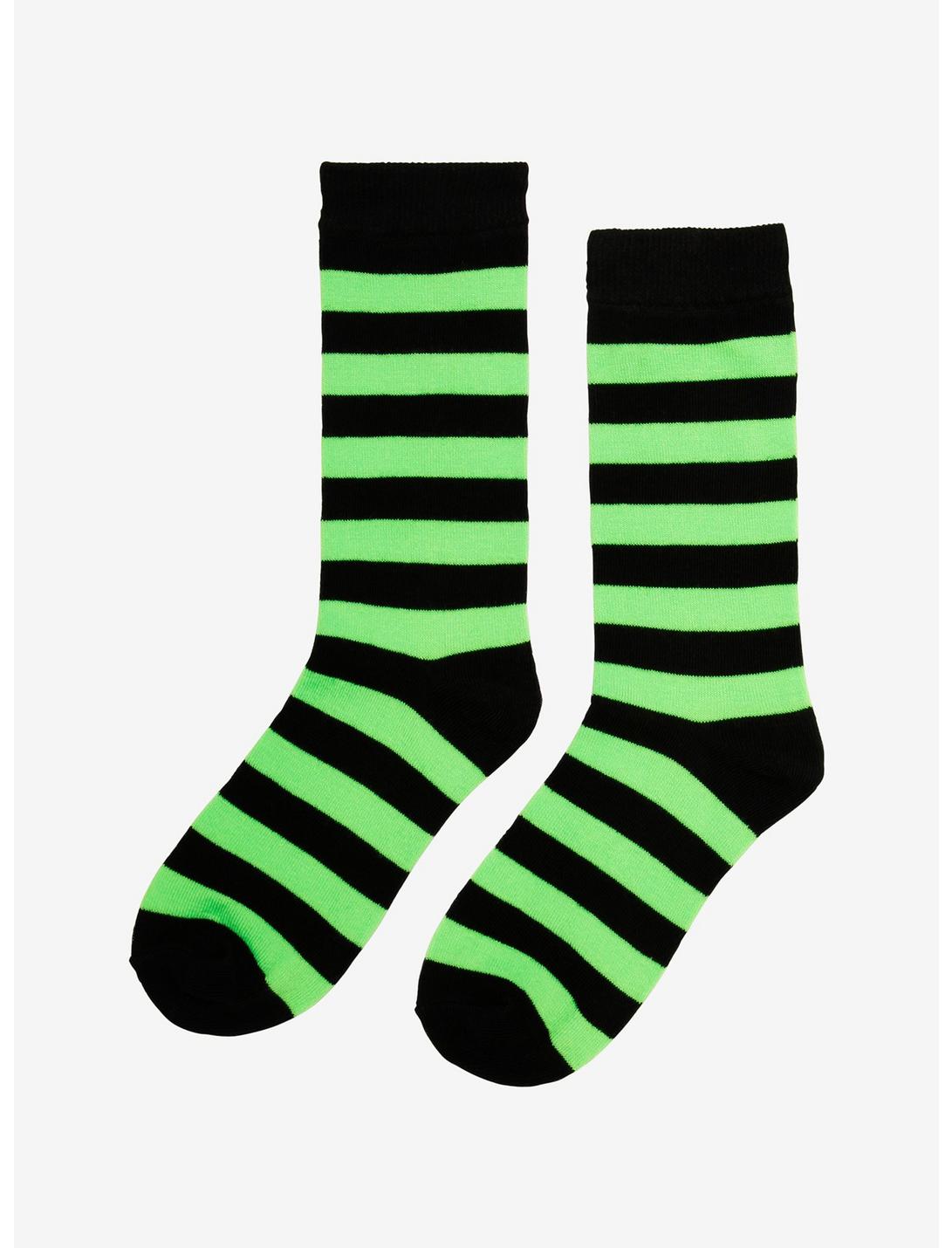 Black & Green Stripe Crew Socks, , hi-res