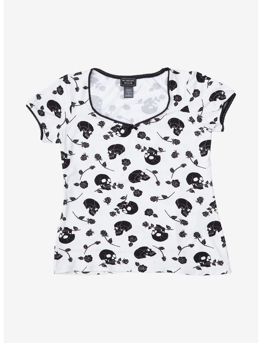 Cream & Black Skulls & Roses Girls T-Shirt Plus Size, CREAM, hi-res