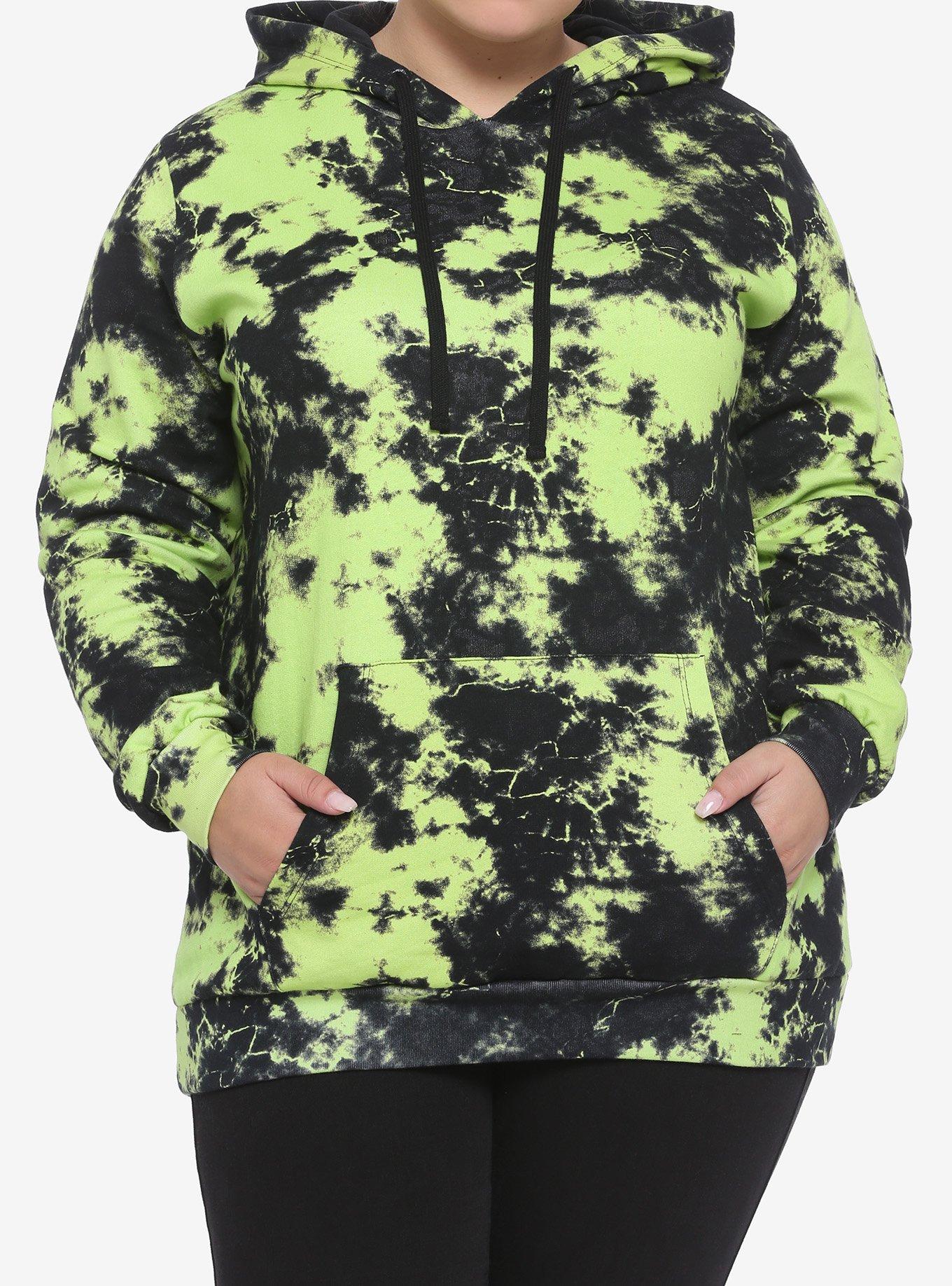 Black Green Tie Dye Girls Hoodie Plus Size