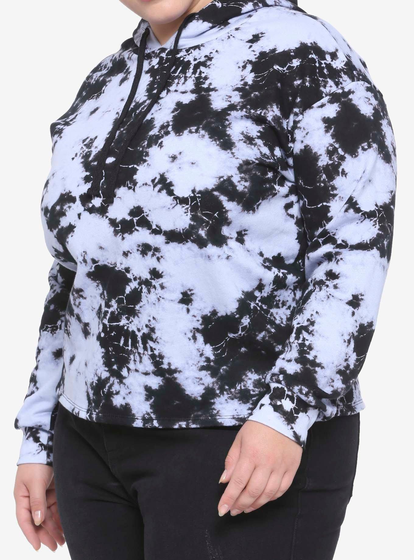 Purple & Black Tie-Dye Girls Hoodie Plus Size, TIE DYE, hi-res