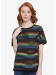 Daisy Street Black & Rainbow Stripe Girls T-Shirt, RAINBOW, hi-res