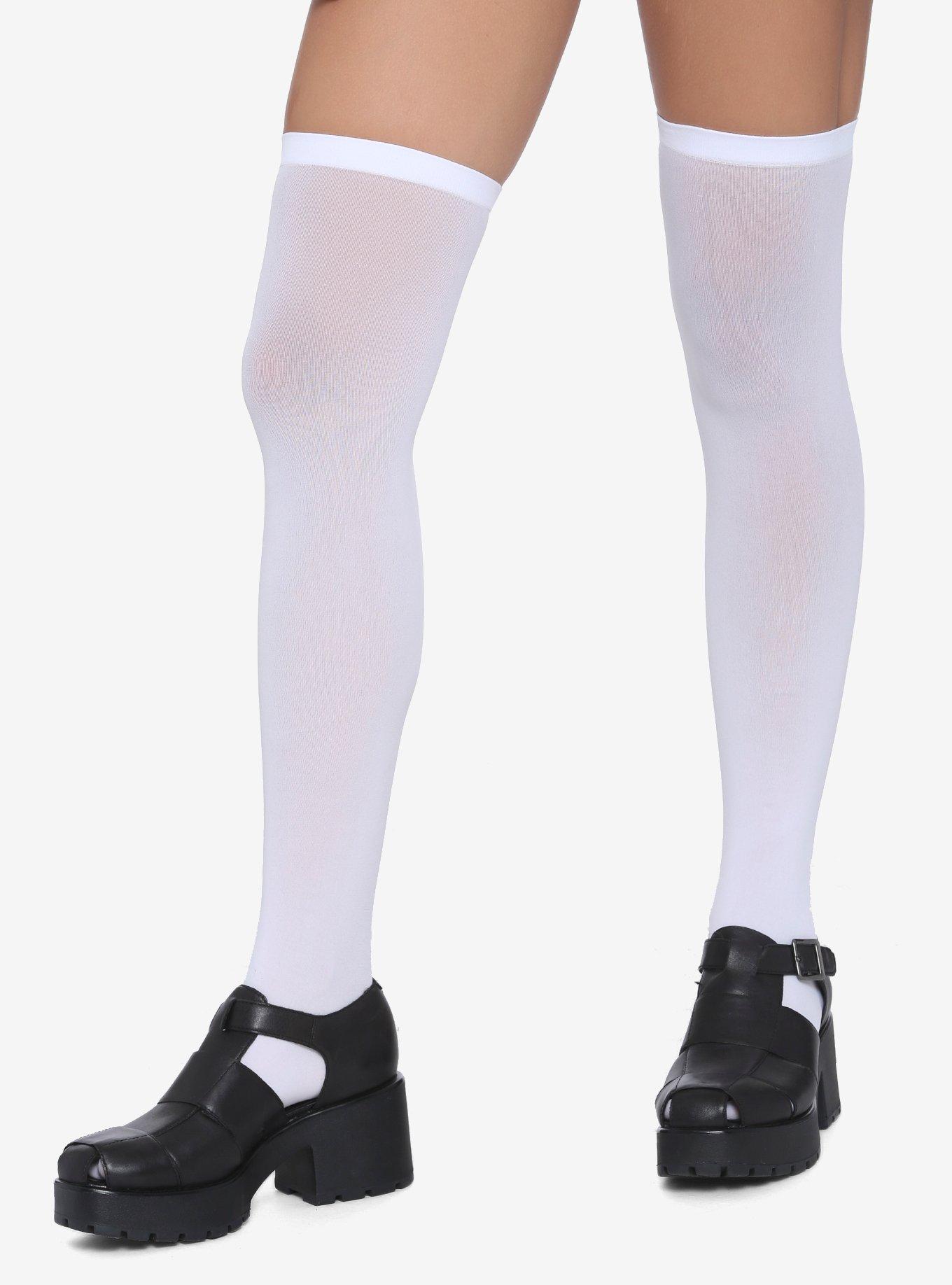 Madame X Fishnet Thigh High Stockings in White