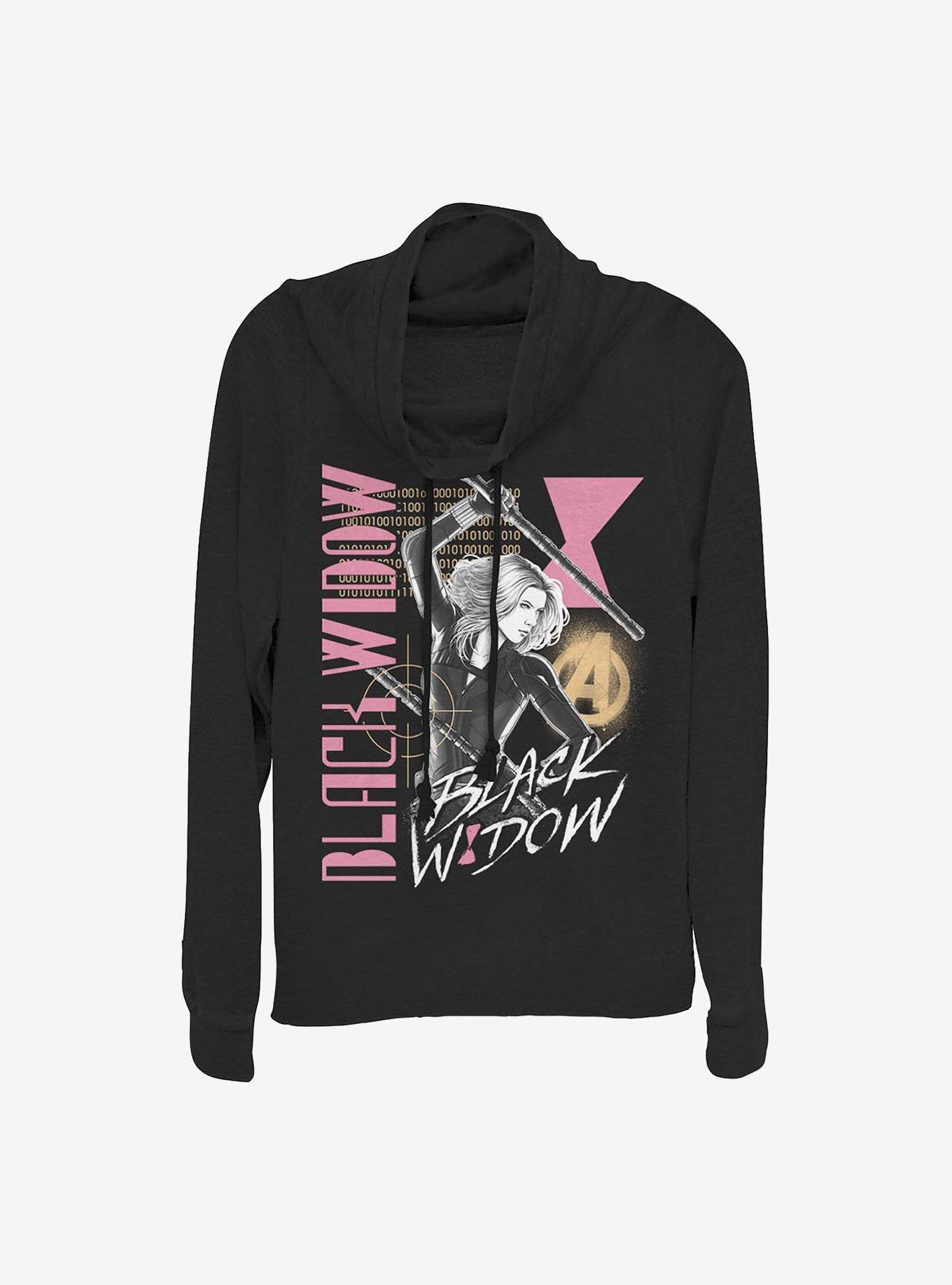 Marvel Black Widow Retro Cowlneck Long-Sleeve Girls Top, BLACK, hi-res