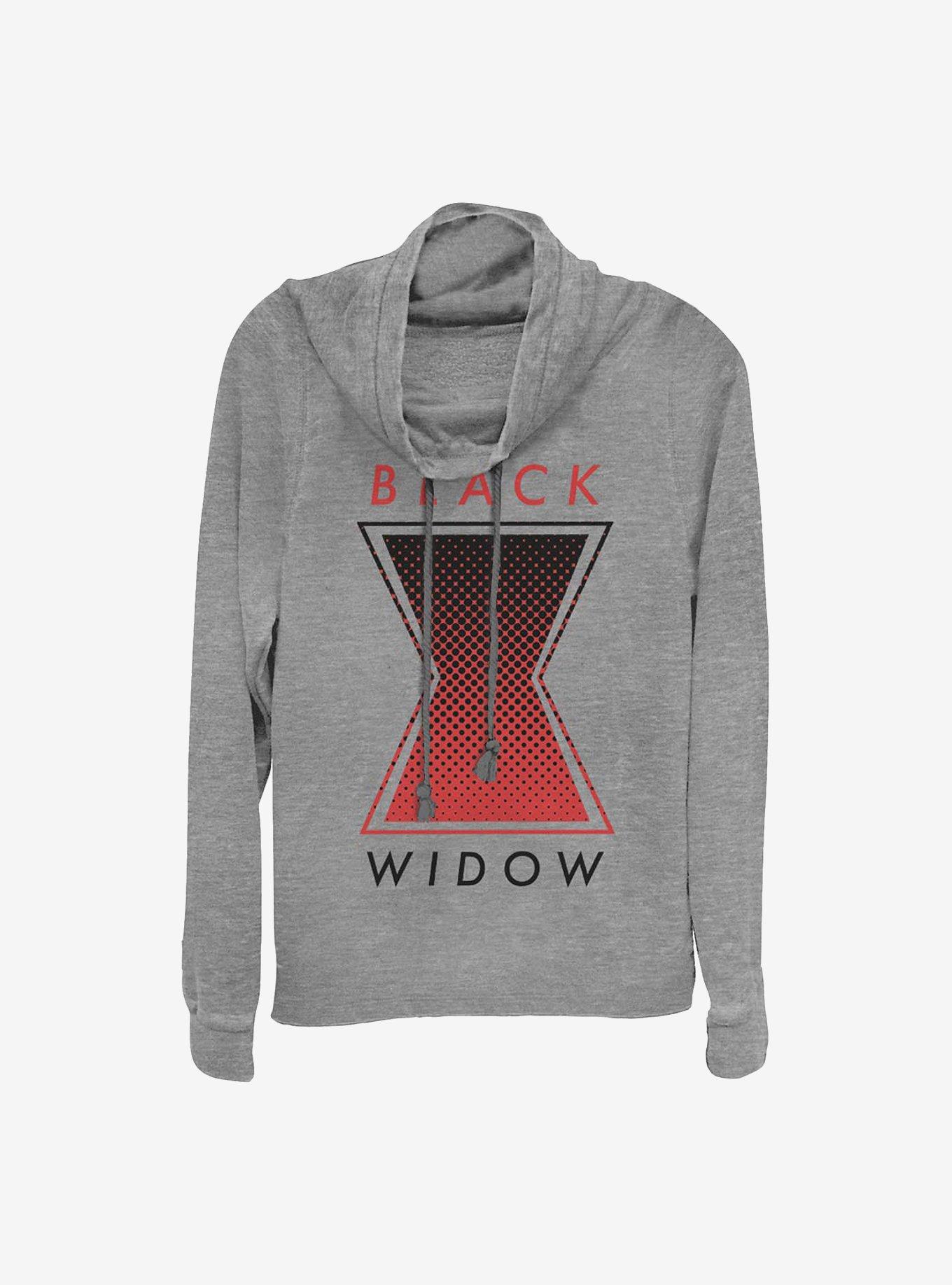 Marvel Black Widow Haftone Symbol Cowlneck Long-Sleeve Girls Top, GRAY HTR, hi-res