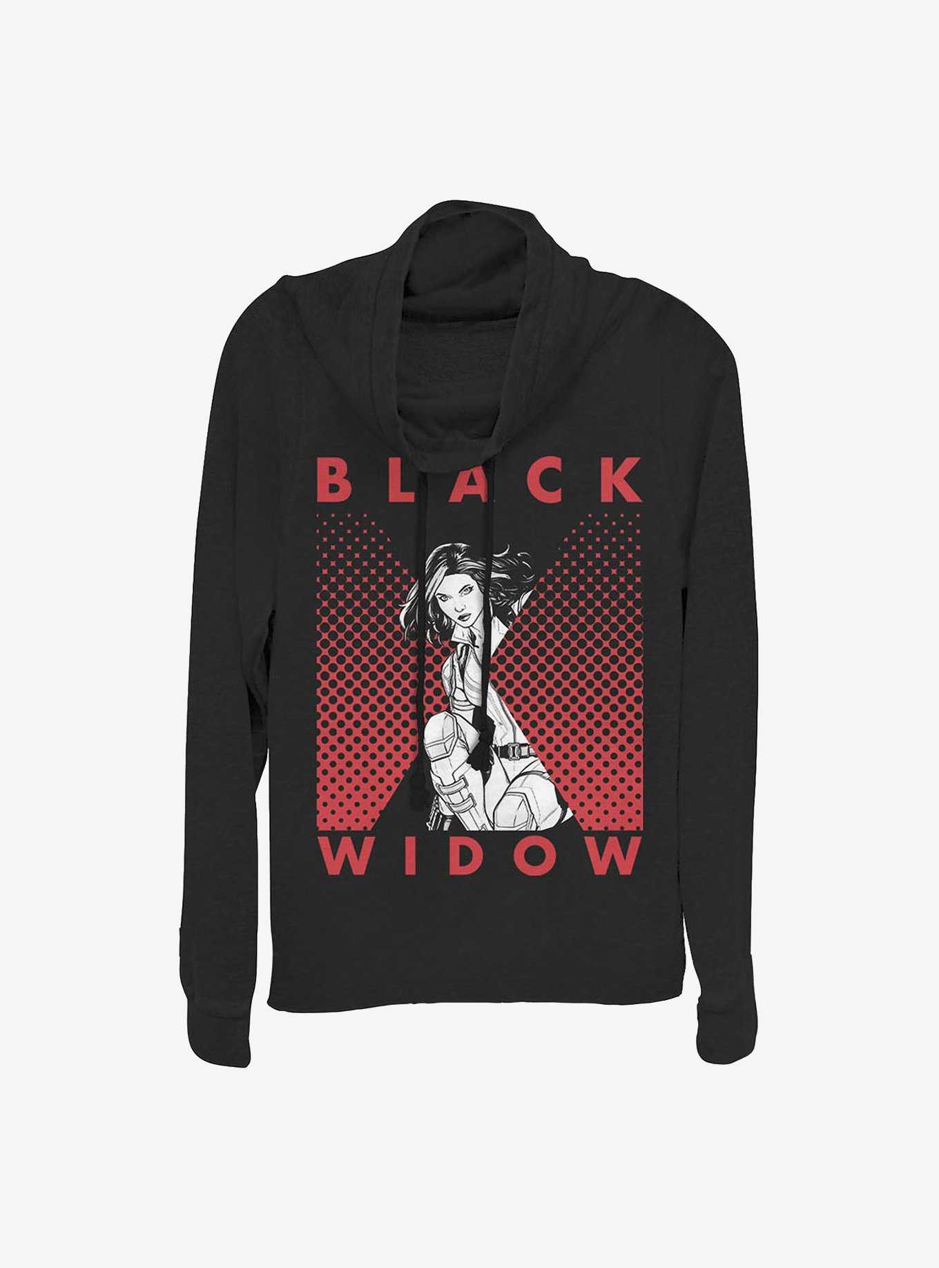 Marvel Black Widow Halftone Black Widow Cowlneck Long-Sleeve Girls Top, , hi-res