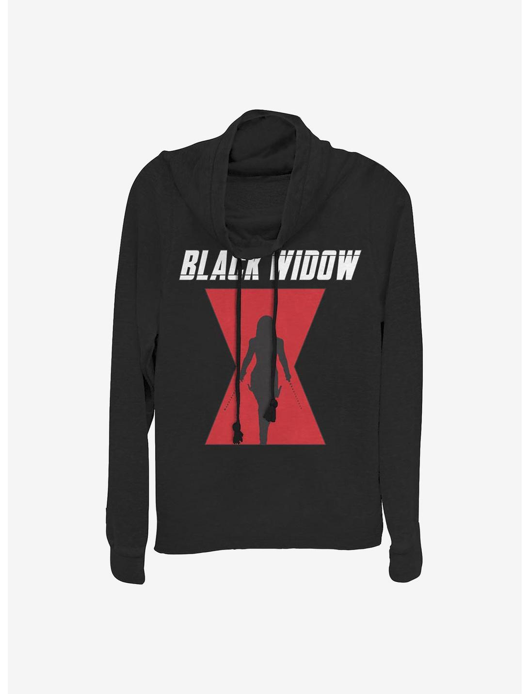 Marvel Black Widow Logo Cowlneck Long-Sleeve Girls Top, BLACK, hi-res
