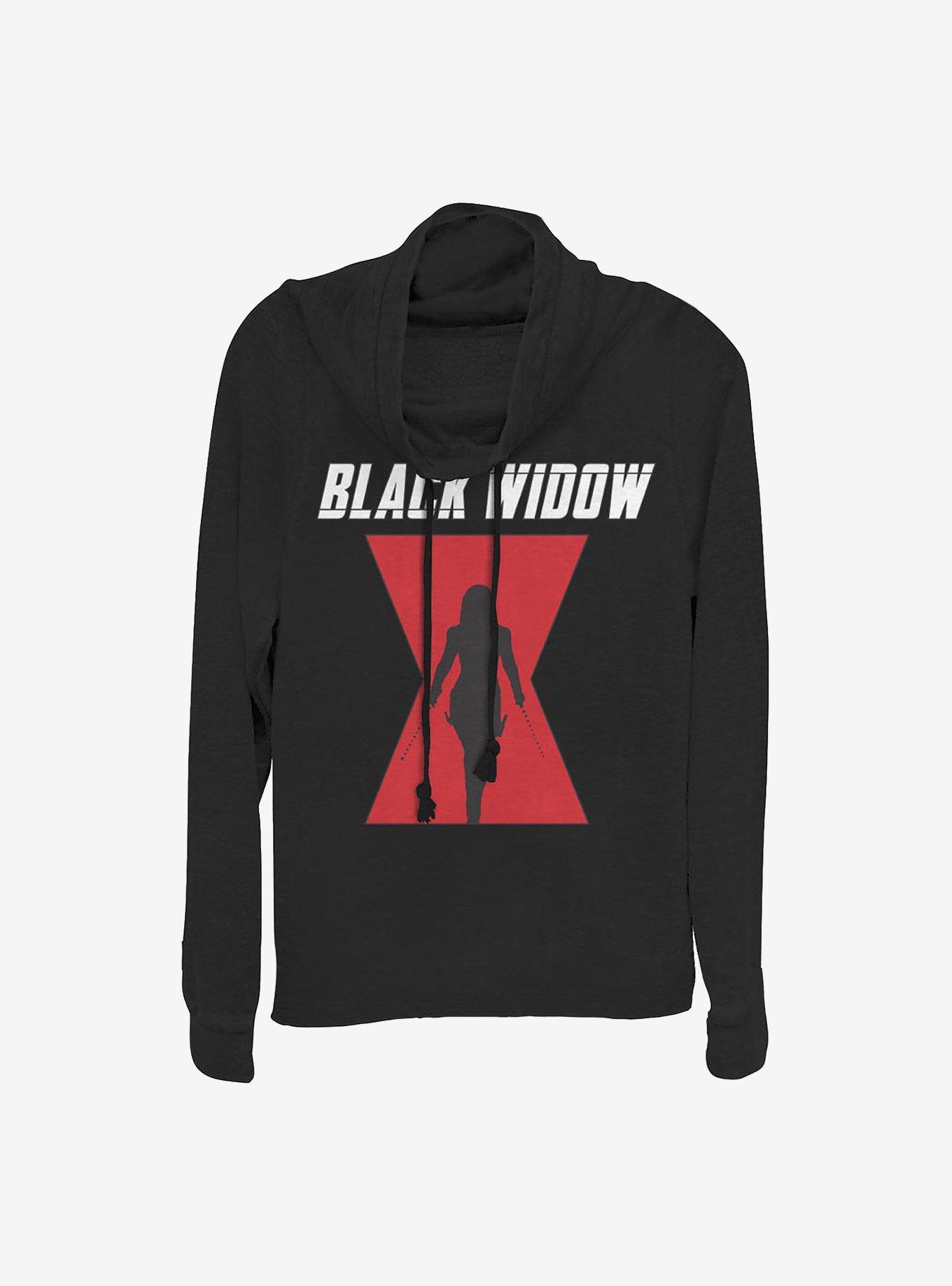 Marvel Black Widow Logo Cowlneck Long-Sleeve Girls Top, BLACK, hi-res